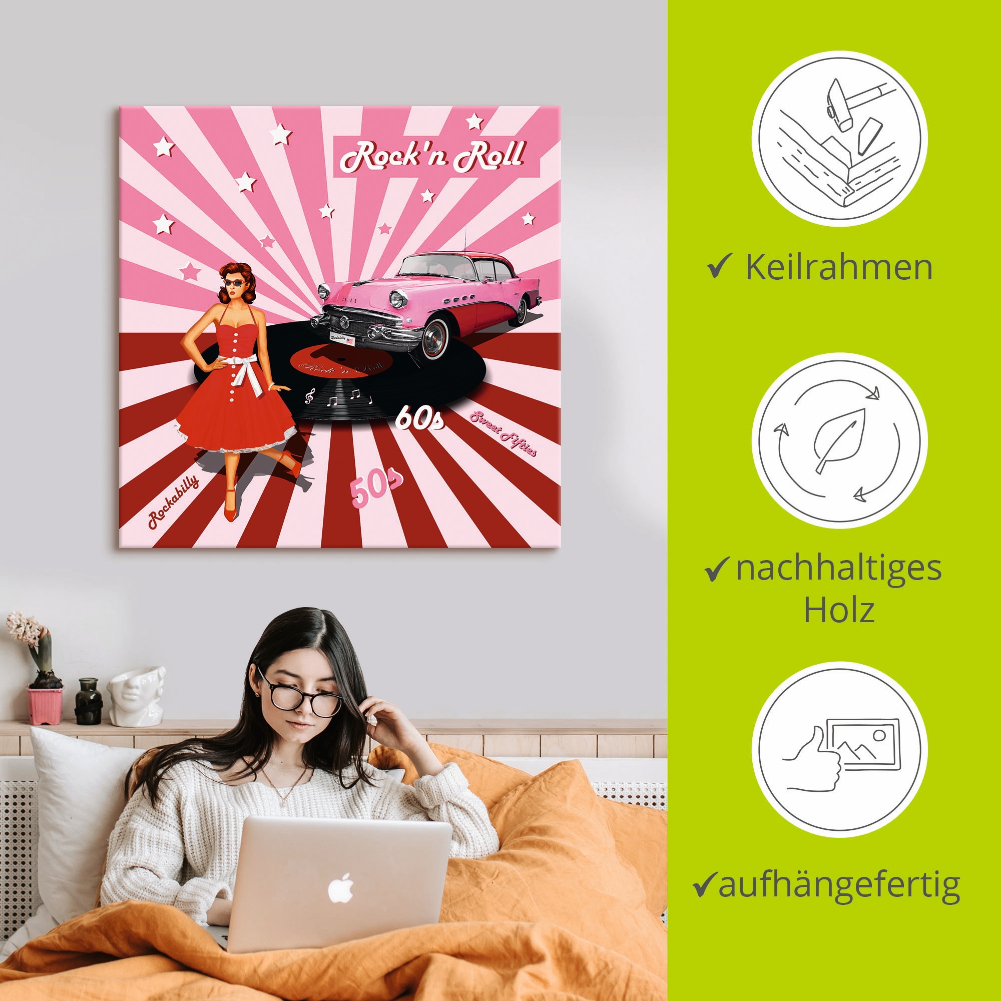 Artland Wandbild »Rock'n Roll die 50er Jahre«, Auto, (1 St.), als Alubild, Outdoorbild, Leinwandbild, Poster, Wandaufkleber