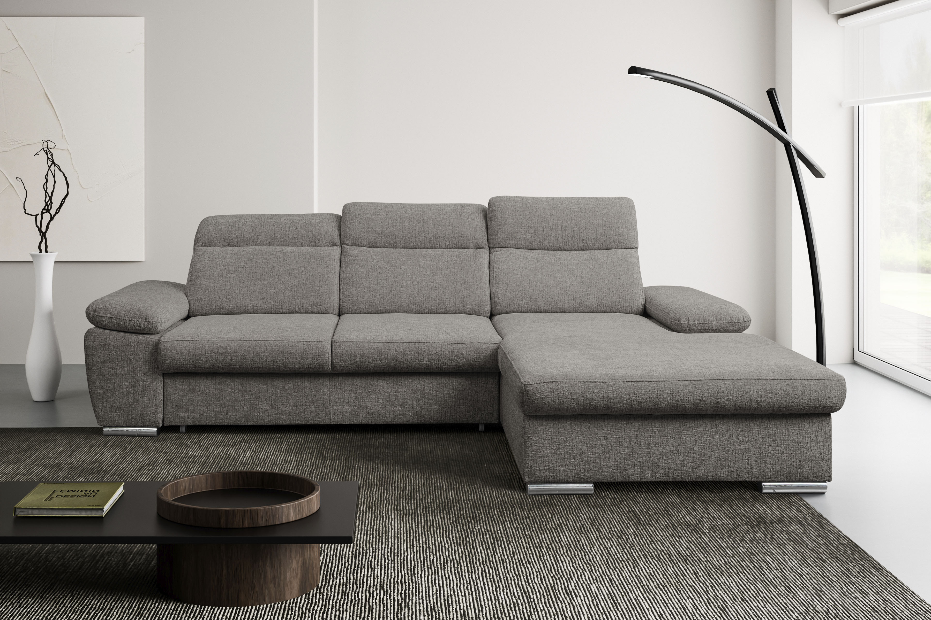 WERK2 Ecksofa "Palma 282 x 185 cm modern und bequem" Chenille, L-Form, XXL, Schlaffunktion, Bettkasten