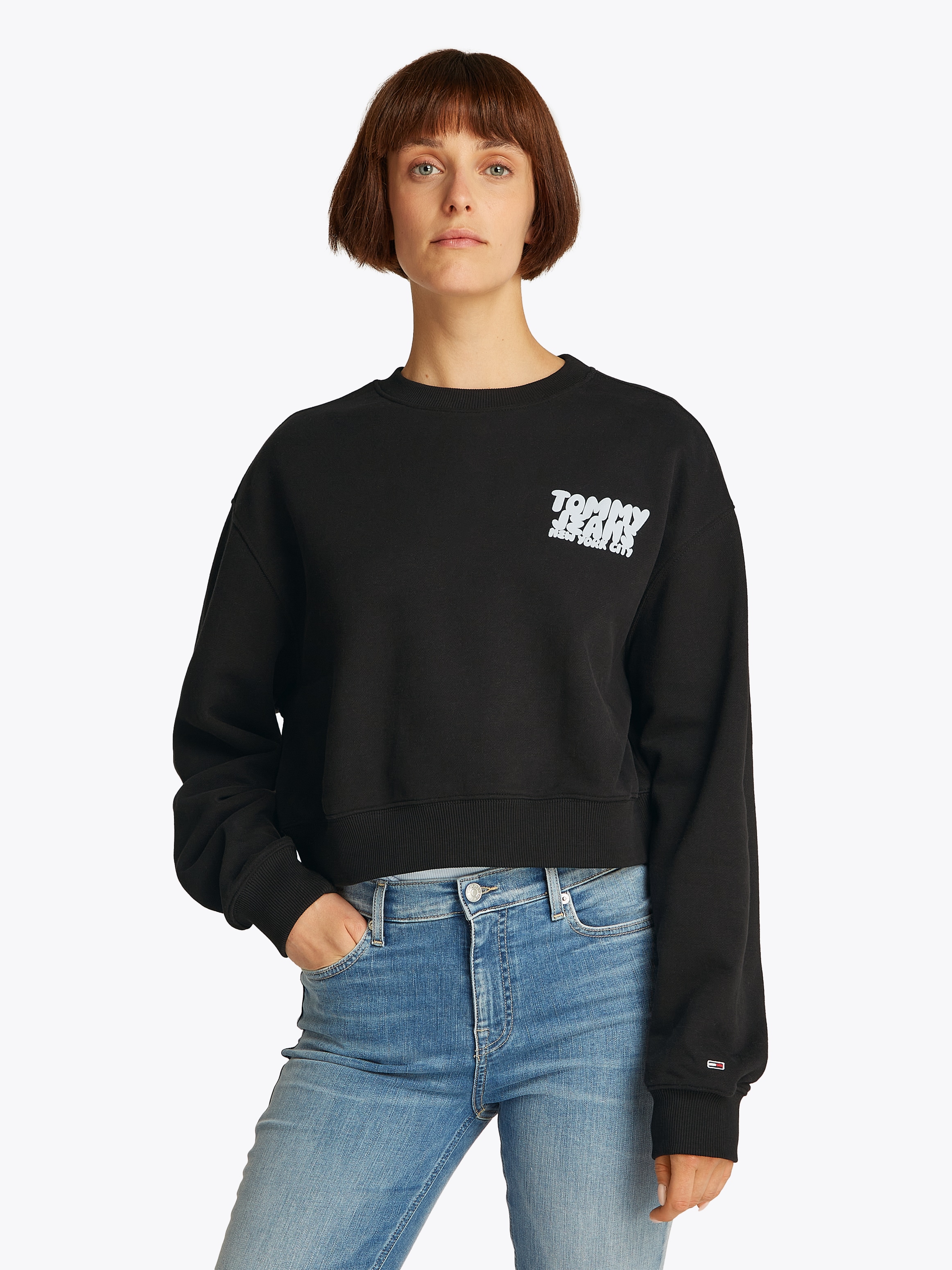 Tommy Jeans 1100000002199 "TJW RLX CRP TJ BUBBLE CREW", mit großem Logodruck auf dem Rücken