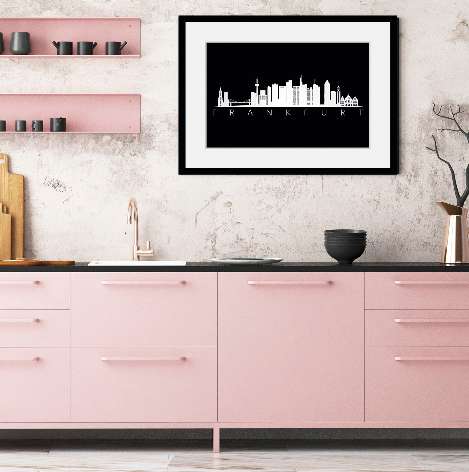 queence Bild "Frankfurt Skyline BLACK", Städte-Schriftzug-Deutschland-Stadt günstig online kaufen