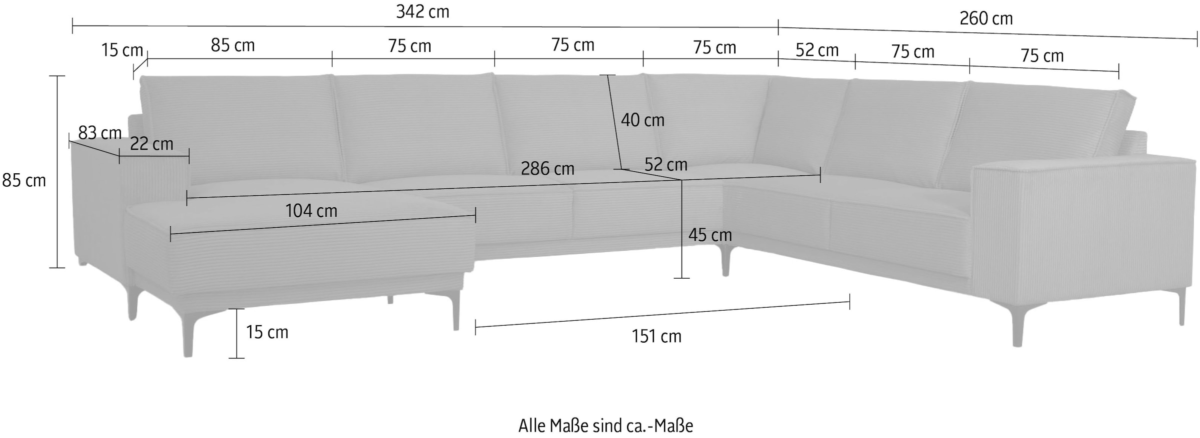OTTO home Wohnlandschaft »OLAND Cord U-Form, XXL, B: 342 cm, Skandi-Design« Skandi-Design in Struktur, Flachgewebe, Luxus-Microfaser, Boucle