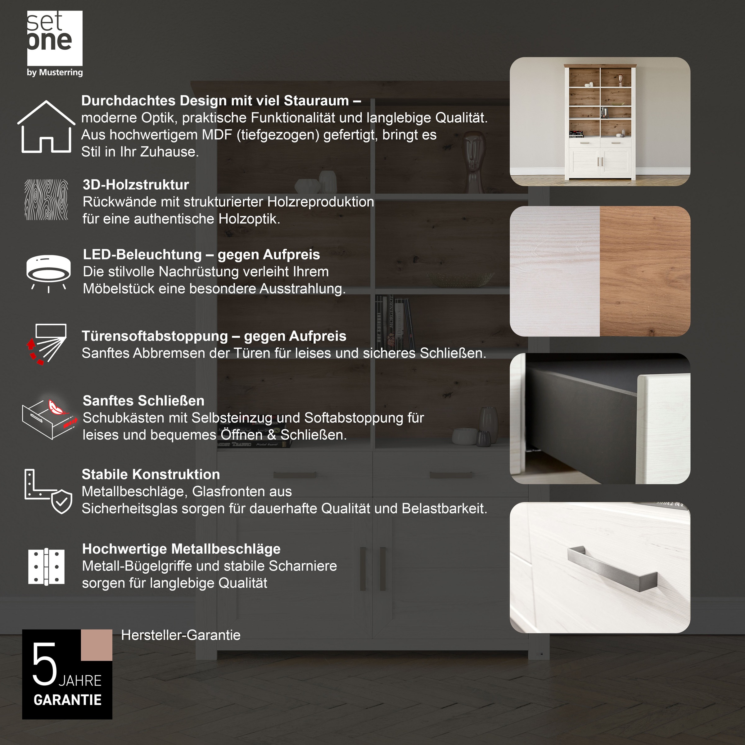 set one by Musterring Aktenregal »York«, offenes Design, wahlweise mit Beleuchtung, 3 Farben, Breite 129 cm
