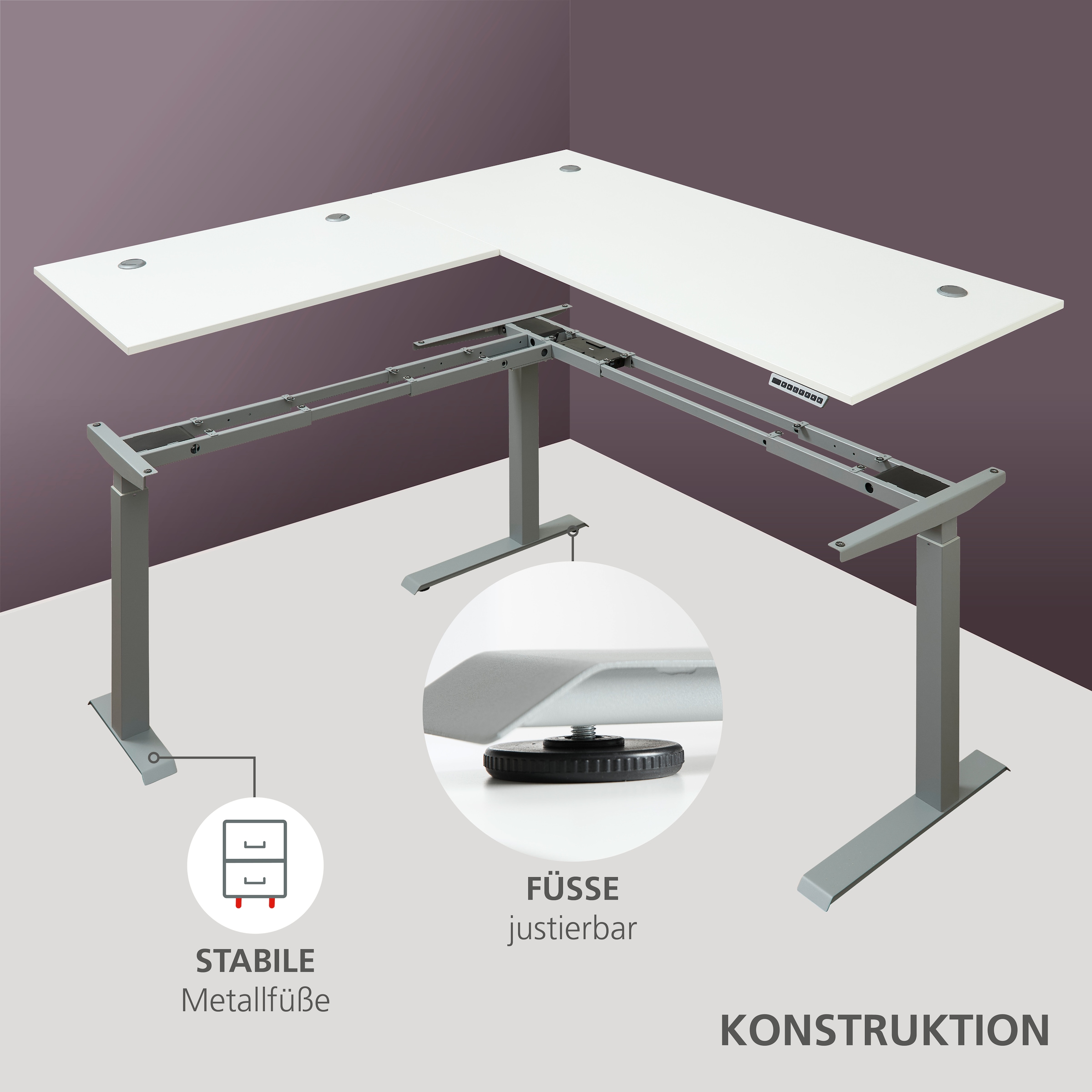 Innostyle Schreibtisch »Schreibtisch Santorin, 185/72/173 cm ( B/H/T)« 1 Stk. tlg. mit motor. Höhenverst. (72-120 cm) mit Memory-Funkt., li/re montierbar