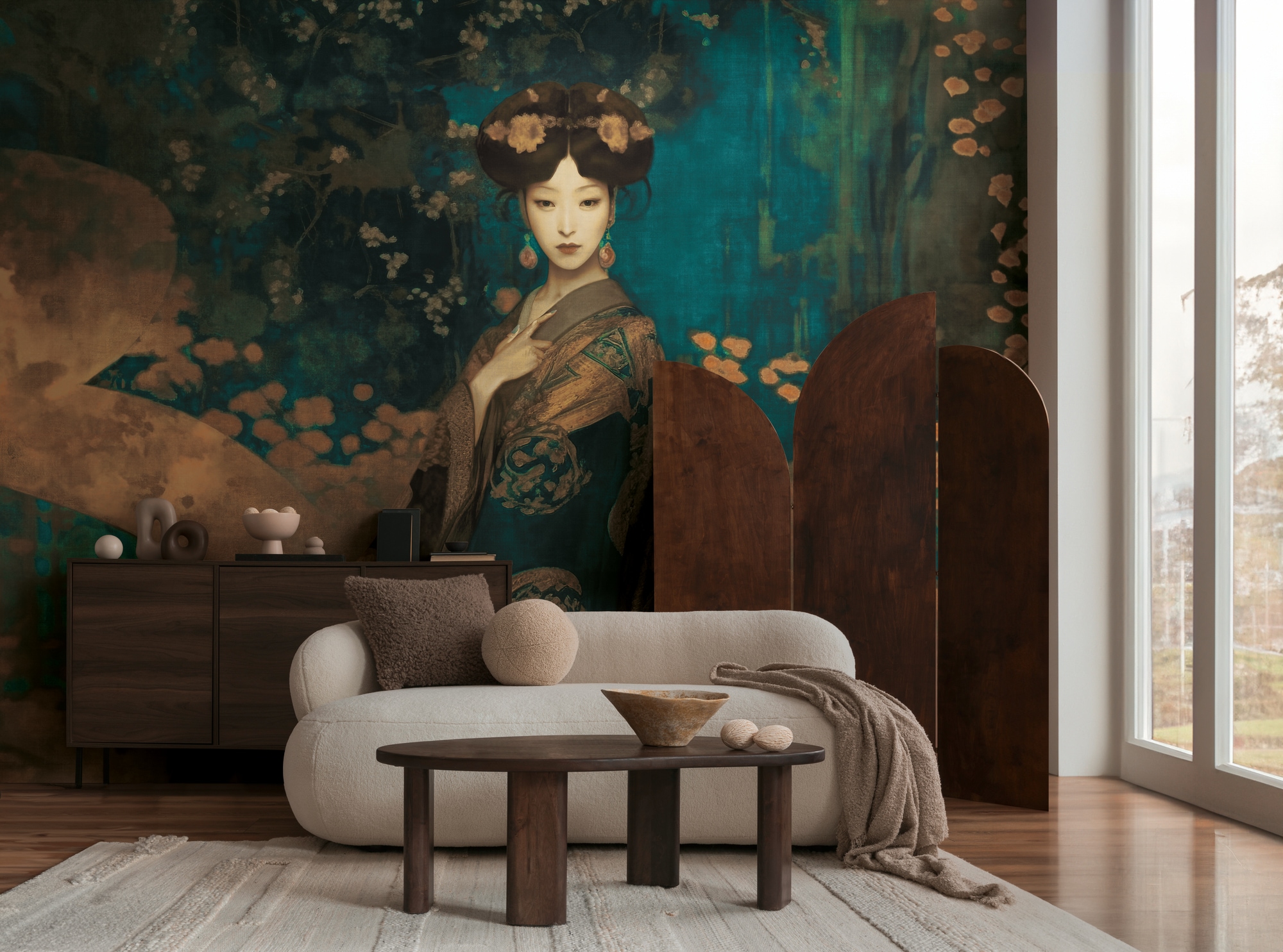 living walls Fototapete »The Wall 4 Eyecatcher – Asiatisches Frauenporträt Vlies-Fototapete« botanisch | floral | matt leicht strukturiert Asiatisches Frauenporträt mit ausdrucksstarker Wirkung