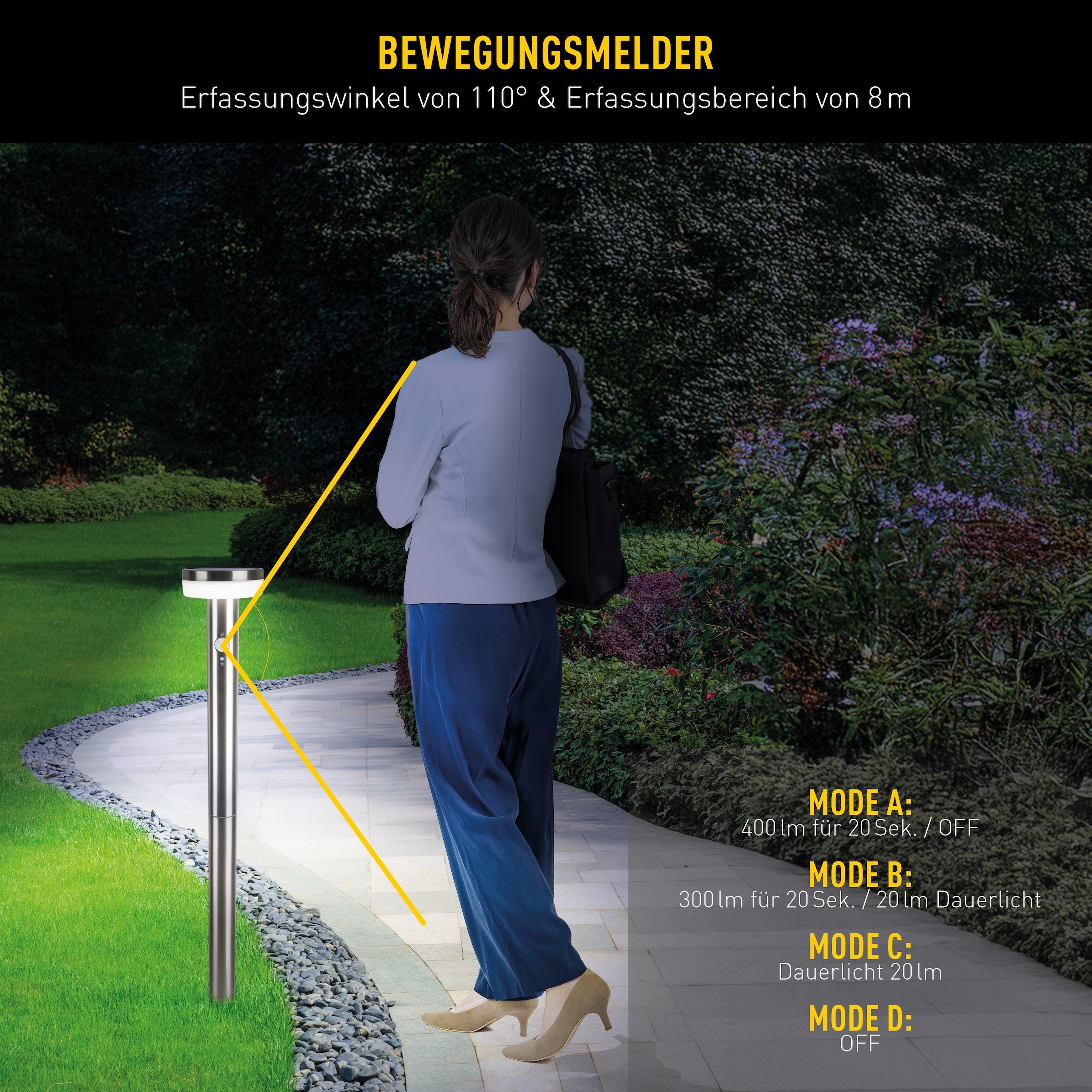 näve LED Solarleuchte »Norcia« LED-Modul 1 Stk. Warmweiß inkl. Dämmerungssensor, Bewegungsmelder, Druckschalter, LED warmweiß