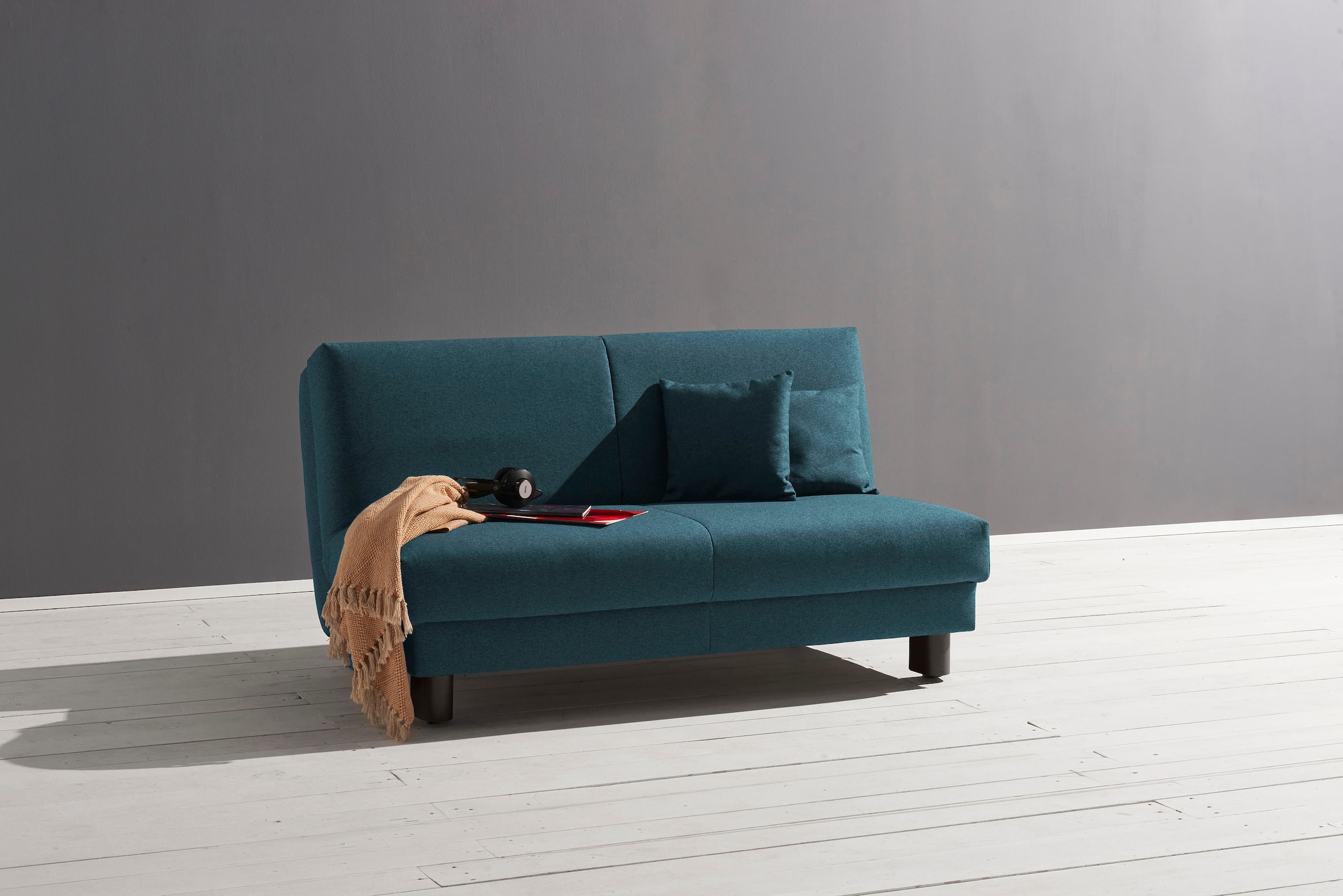 ell + ell Schlafsofa "Enny", Liegefläche Breite 155 cm, Liegehöhe 45 cm, Füße schwarz, Rückenlehne