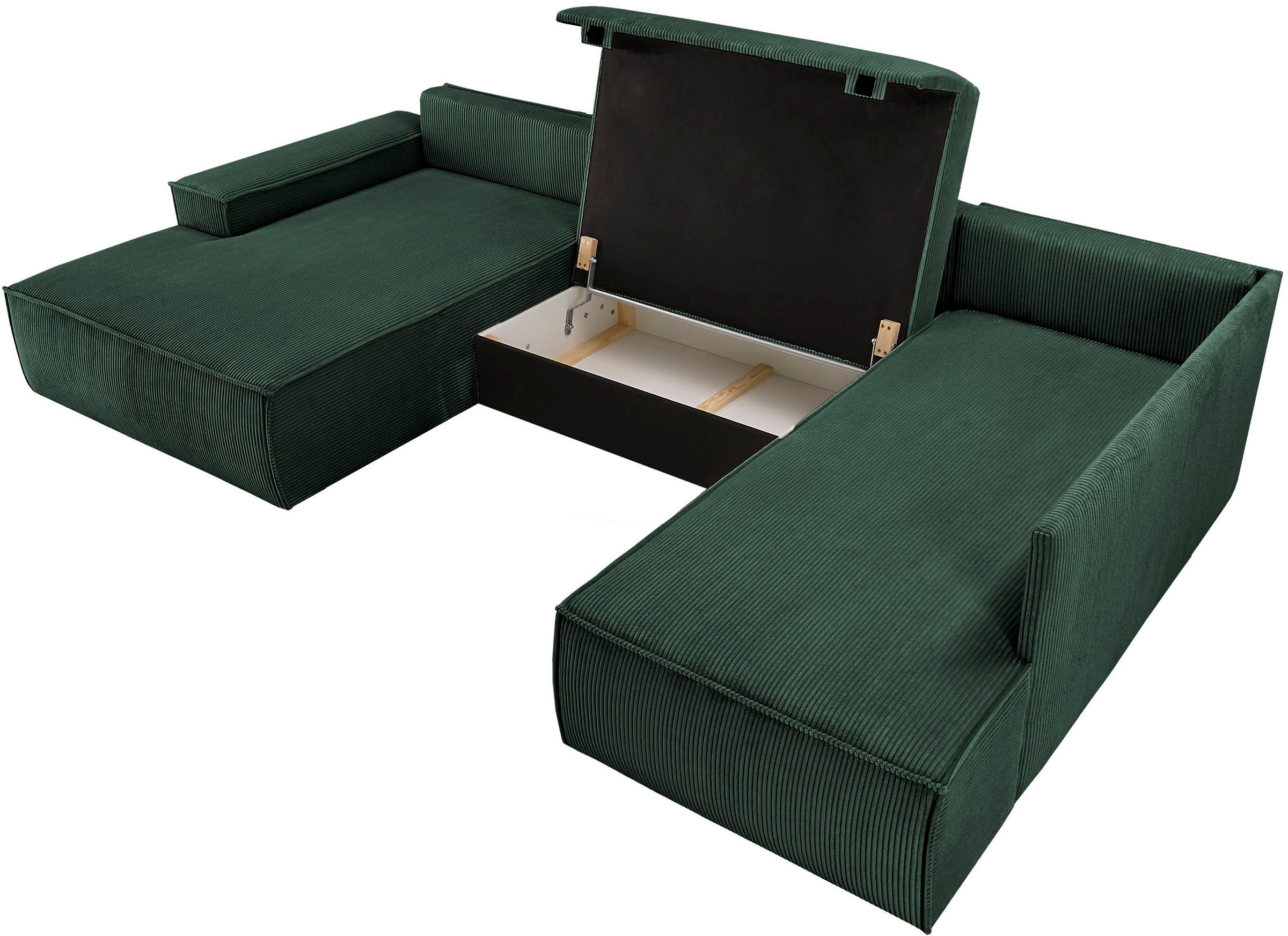 Home affaire Wohnlandschaft »SHERWOOD 329 cm, U-Form, Schlafsofa,«, Schlaffunktion m. Bettkasten (194x139 cm), Cord, Vintage, Samtvelours