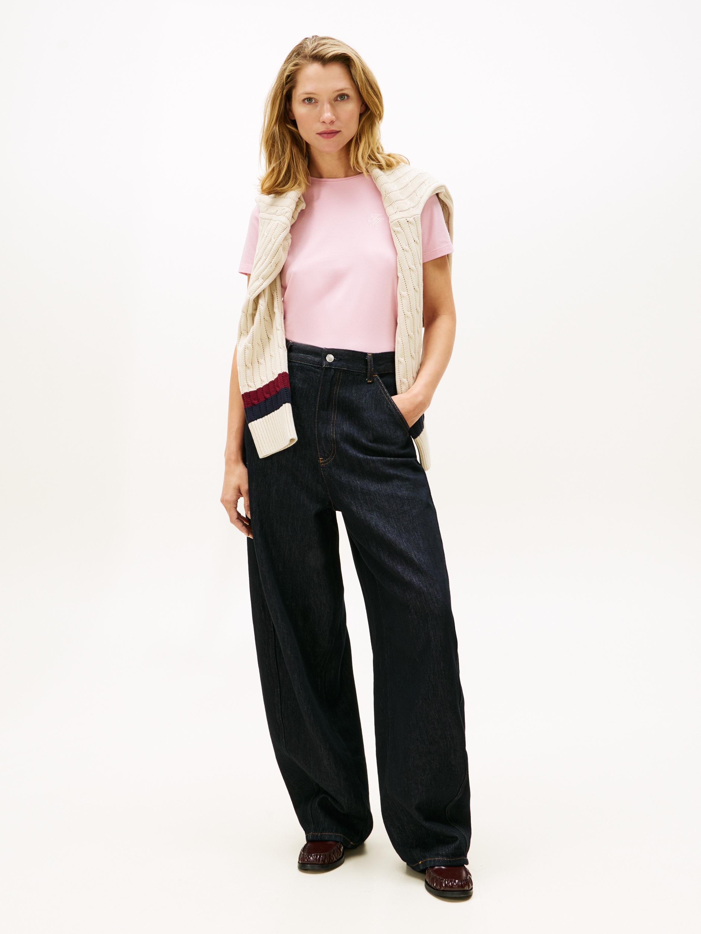 Thumbnail - Tommy Hilfiger Kurzarmshirt "TH SCRIPT REG C-NK SS TEE" Stretch, Baumwollmischung, regular fit