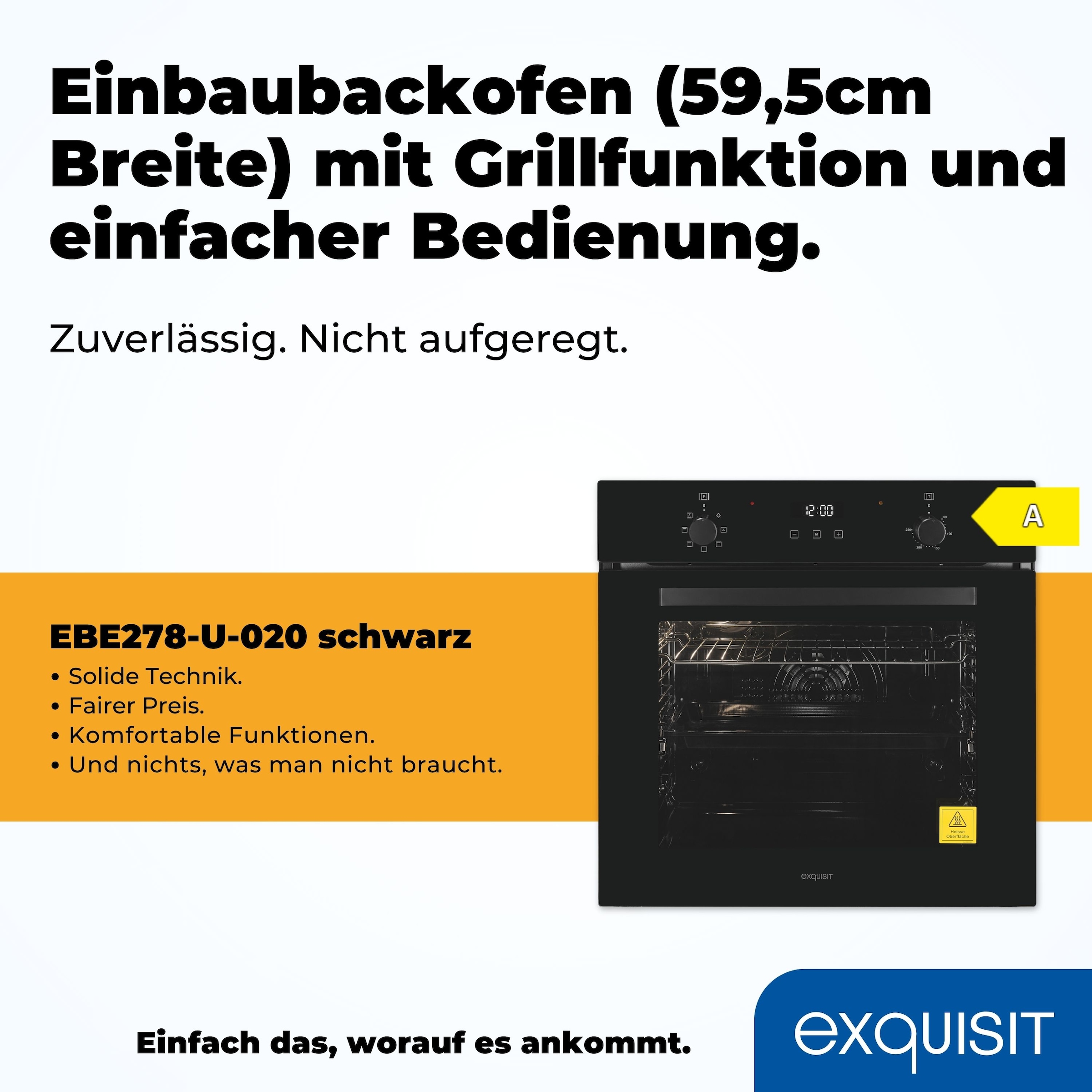 exquisit Einbaubackofen  »EBE278-U-020 schwarz«, mit Teleskopauszug nachrüstbar