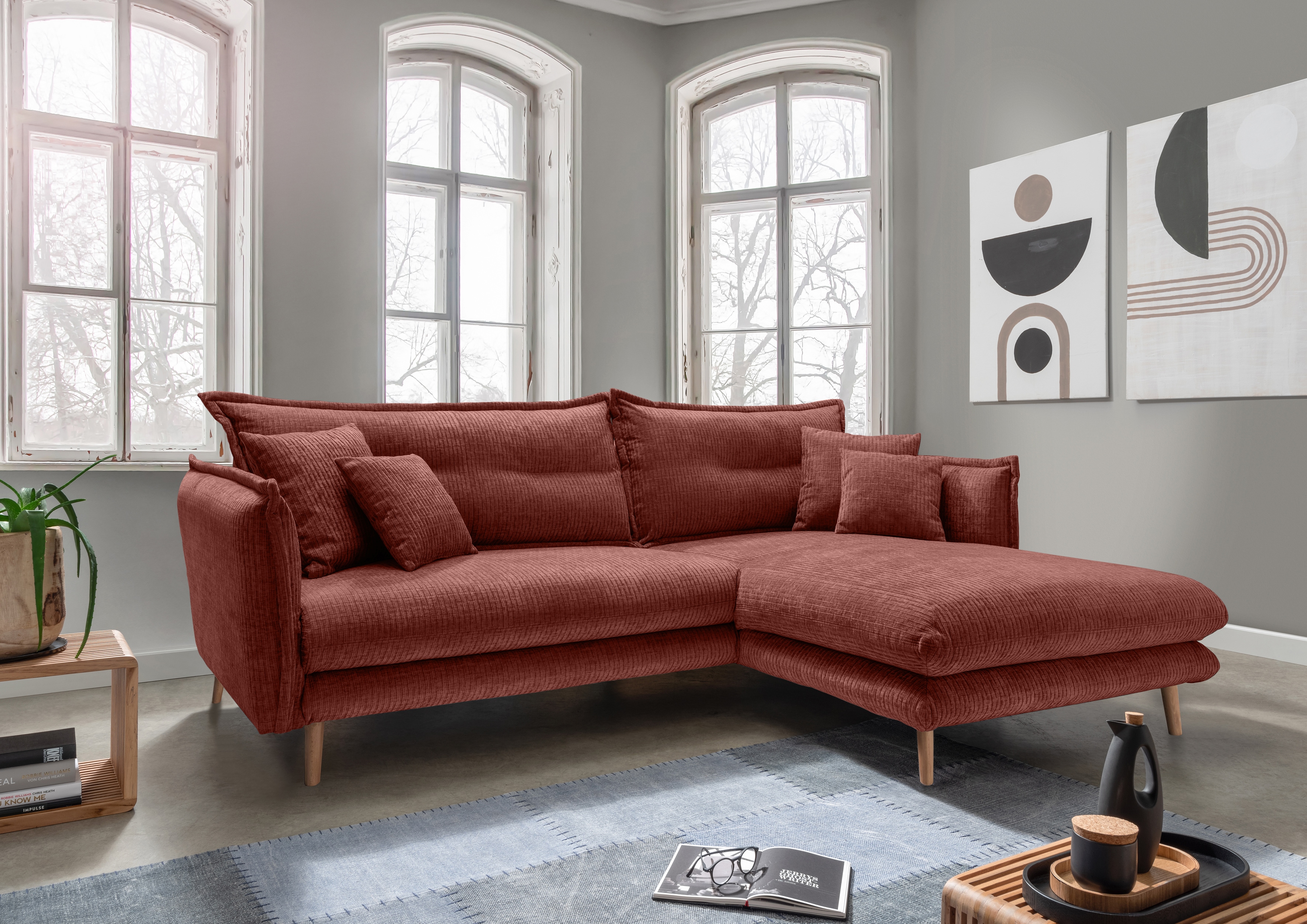 Home affaire Ecksofa "Levke, 255 x 180 cm, modern und bequem" zwei verschiedene Fußfarben wählbar