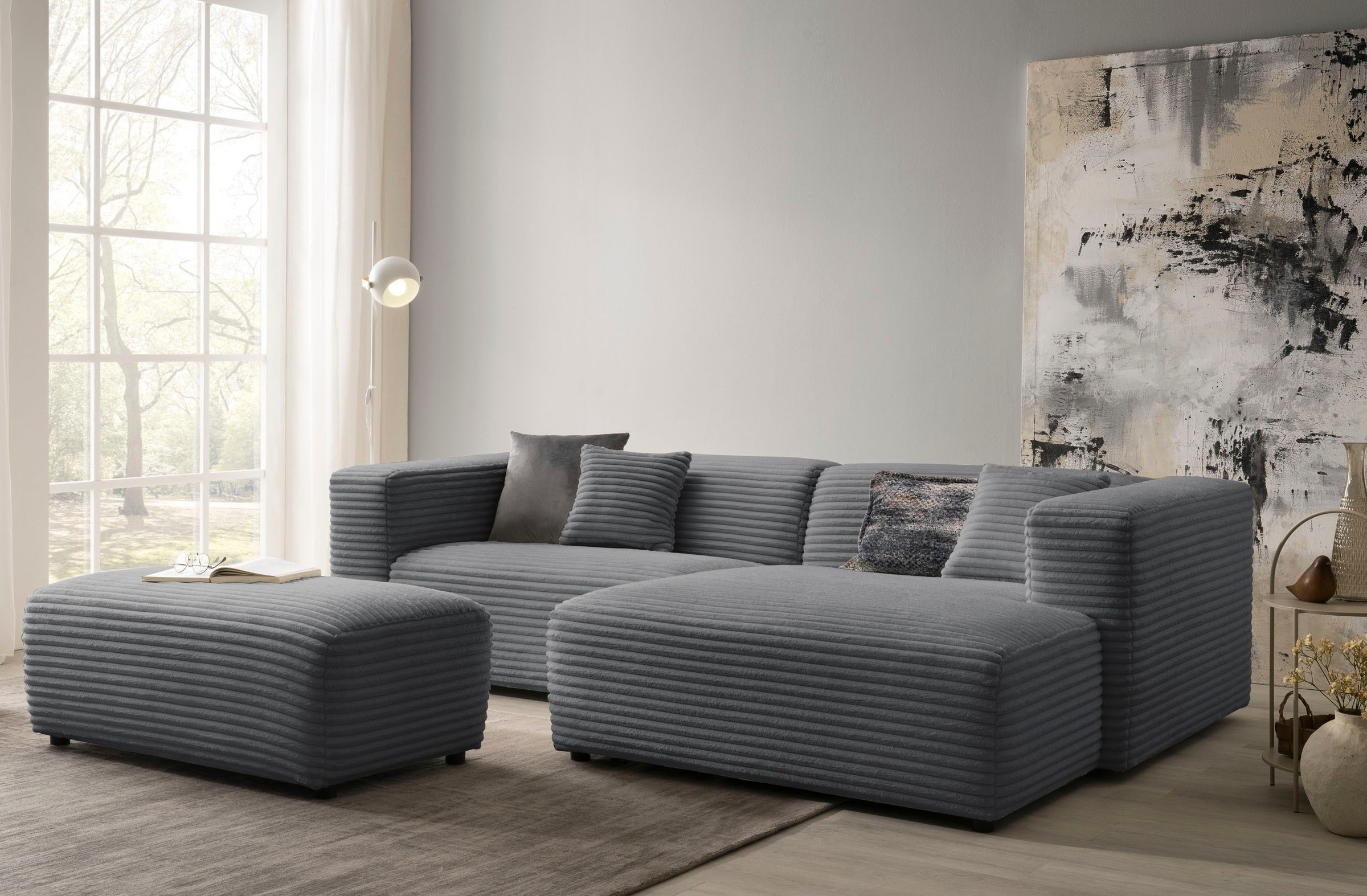 andas Polsterecke »BAKELS, Ecksofa-Set mit Hocker, L-Form mit Schlaffunktion«, Ecksofa-Set (incl. Hocker) im trendigen Megacord
