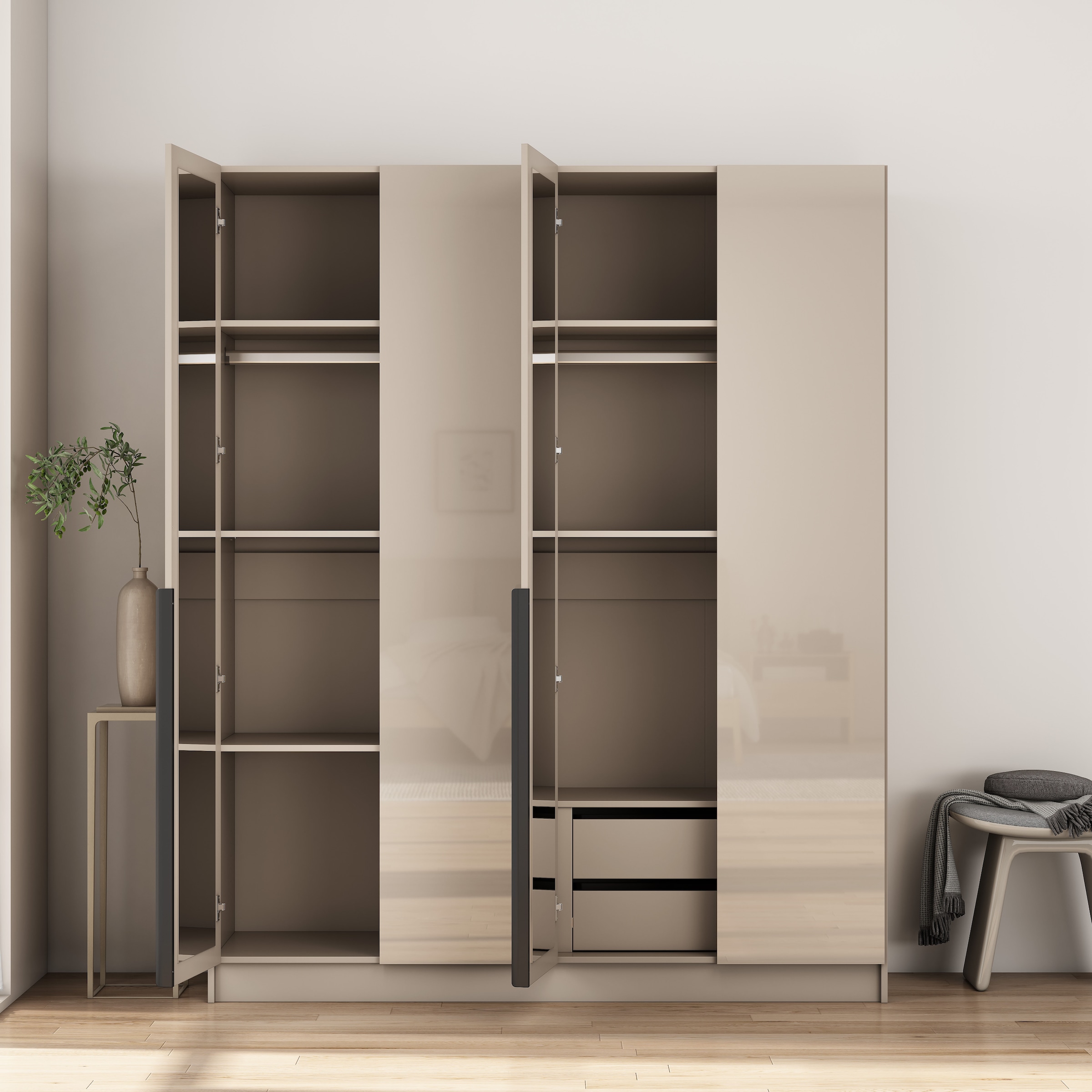 OTTO home Kleiderschrank »Annor Schlafzimmerschrank Breite 162cm hochglanz Schrank Garderobe« Drehtürenschrank mit perfekter Innenausstattung - elegante Türgriffe