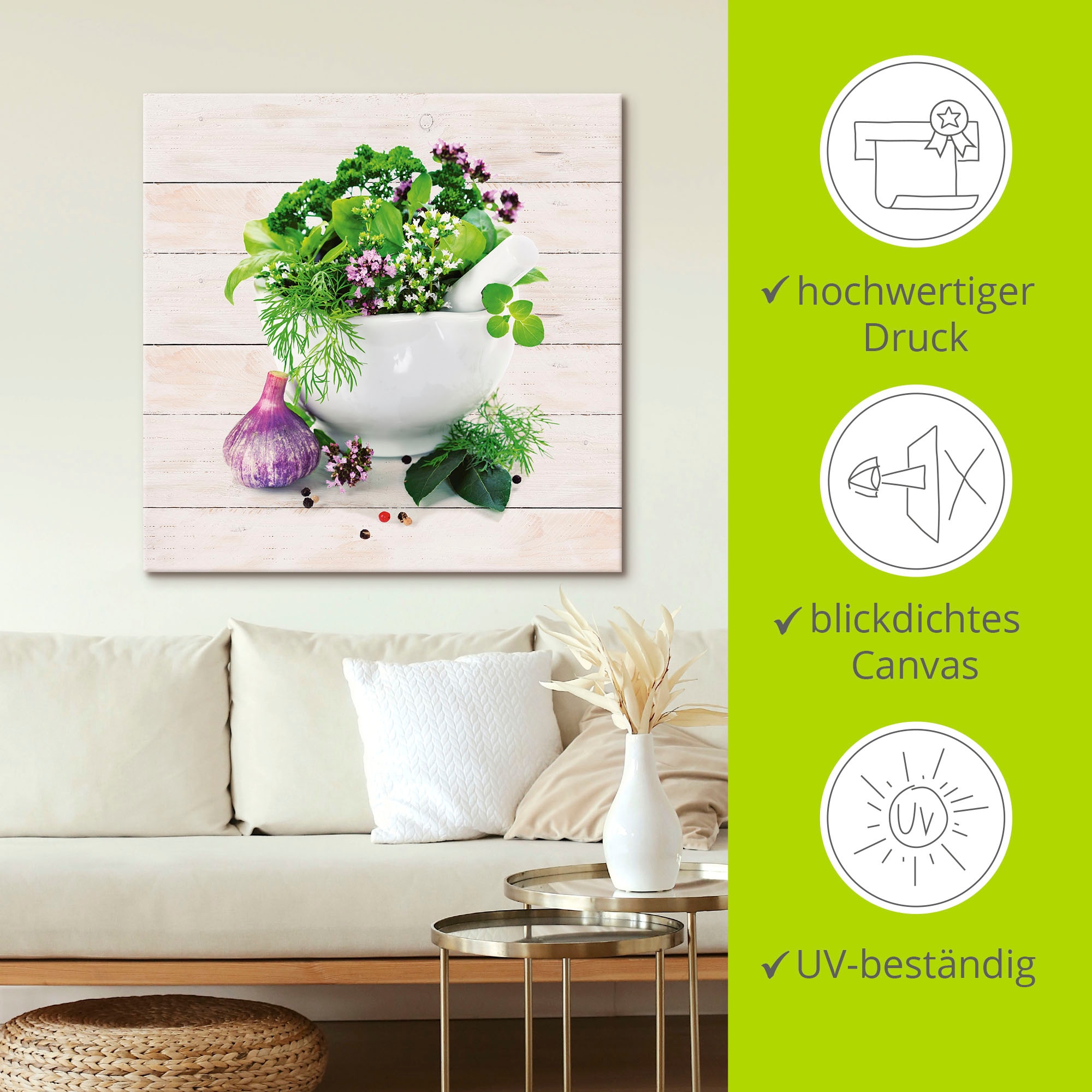 Artland Wandbild »Heilkräuter auf weißem Hintergrund Küche«, Arrangements, (1 St.), als Alubild, Outdoorbild, Leinwandbild, Poster, Wandaufkleber