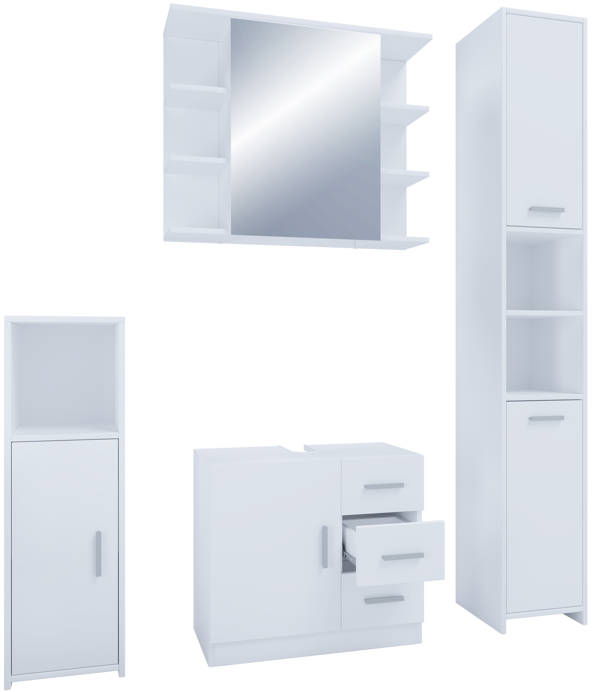 VCM Waschbeckenunterschrank »VCM 4-tlg. Badmöbelset | Badmöbel | Set aus Unterschrank, Midischrank, Hochschrank und Spiegelschrank | Badezimmermöbel - Zalo III«, (4 St.)
