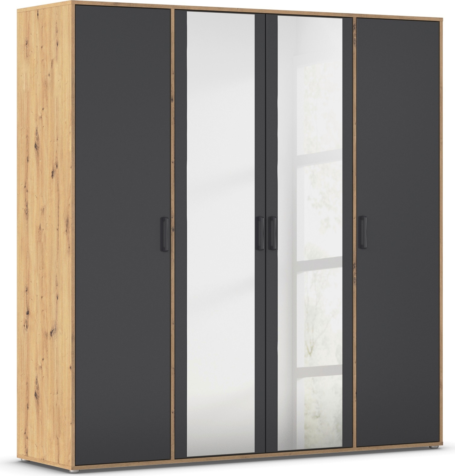 rauch "Kleiderschrank Schrank Garderobe Wäscheschrank VOYAGER" in 3 verschiedenen Ausstattungen BASIC/CLASSIC/PREMIUM, mit modernen Griffen in Graumetallic und Spiegel