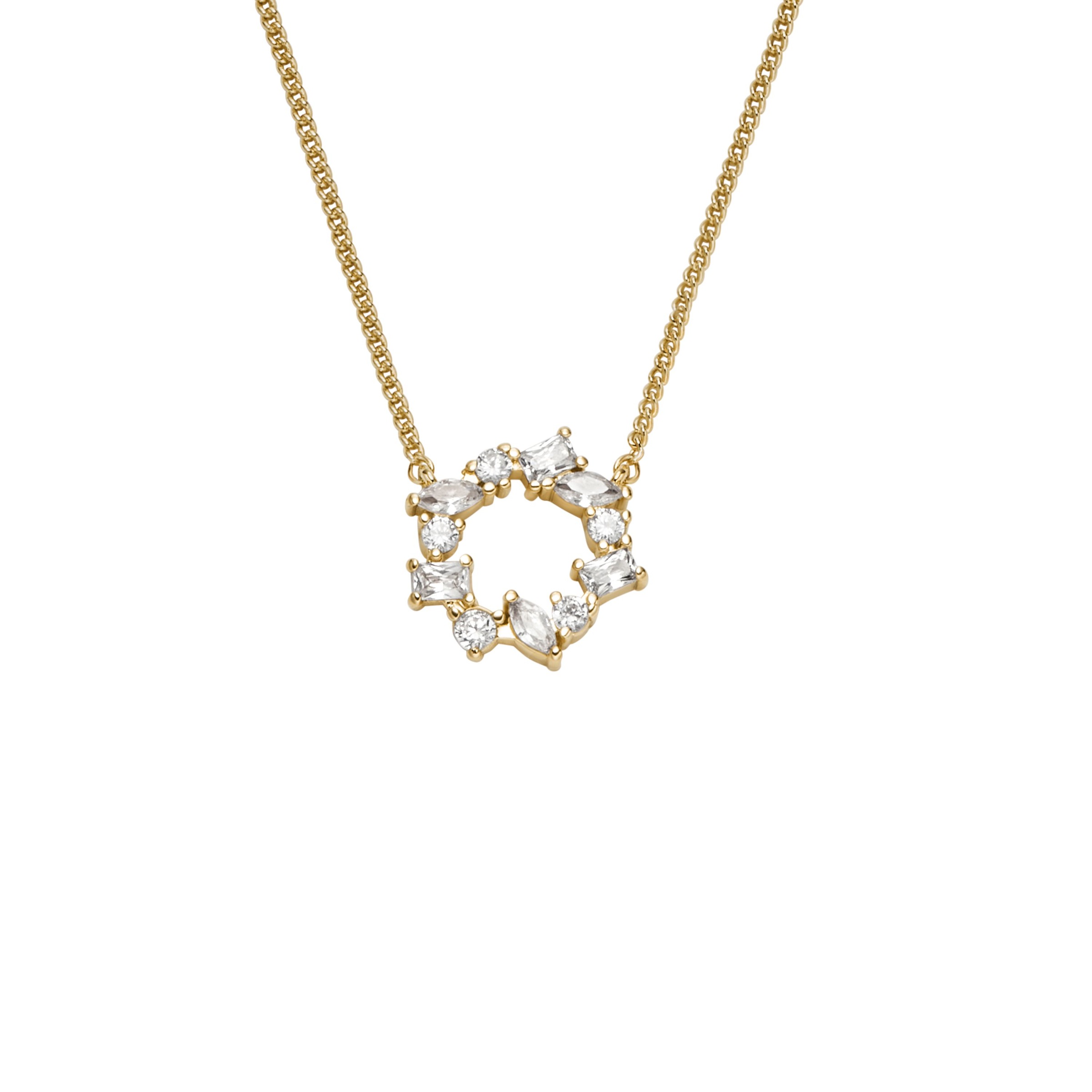 Kette mit Anhänger FOSSIL "Schmuck Geschenk Metall ELLIS", gelbgoldfarben, kristallweiß, Halsketten, Damen, Metall, L: 45,5 B: 1mm, mit Zirkonia (synth.), B:1mm 4