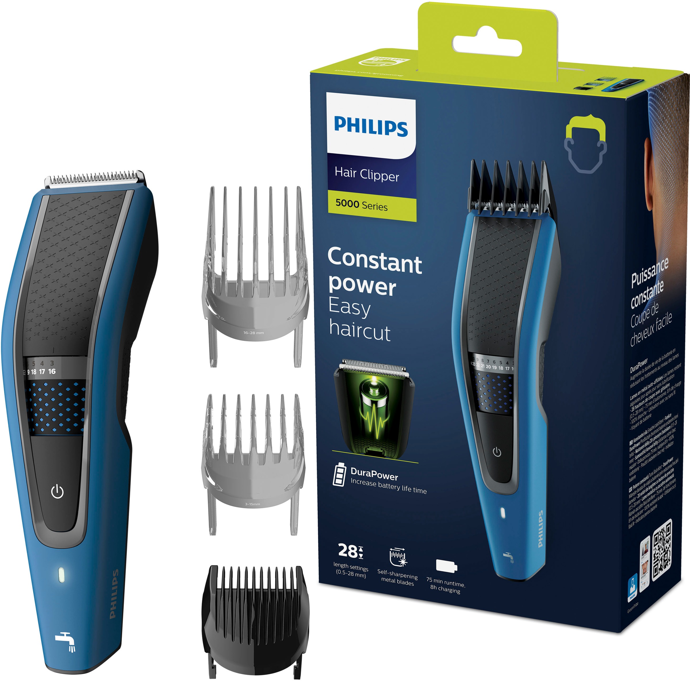 PHILIPS Haarschneider "Series 5000 HC5612/15", grau, Haarschneider, Trim-n-Flow Pro, 28 Längeneinstellungen