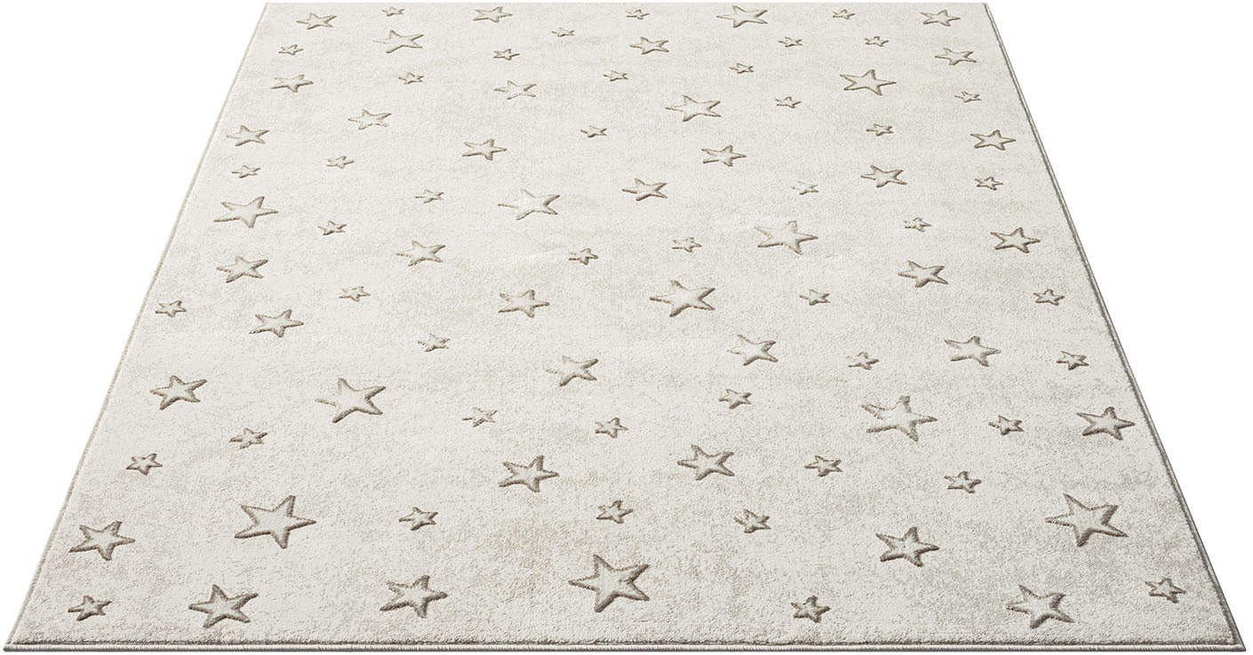 Carpet City Kinderteppich "MARA725", rechteckig, 11 mm Höhe, Kinderzimmer Teppich Sterne Beige Spielzimmer