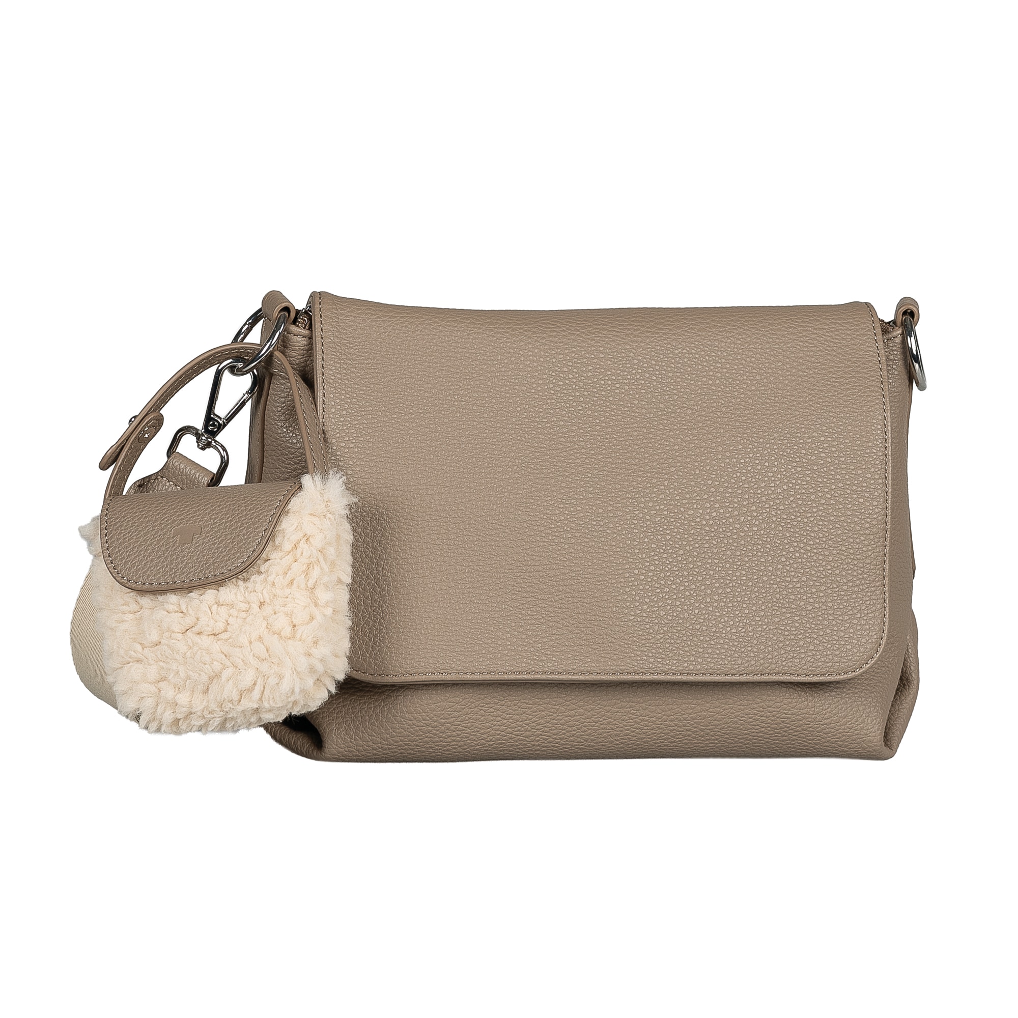 TOM TAILOR Umhängetasche "Fania" Damen Schultertasche mit Fellimitat-Anhänger