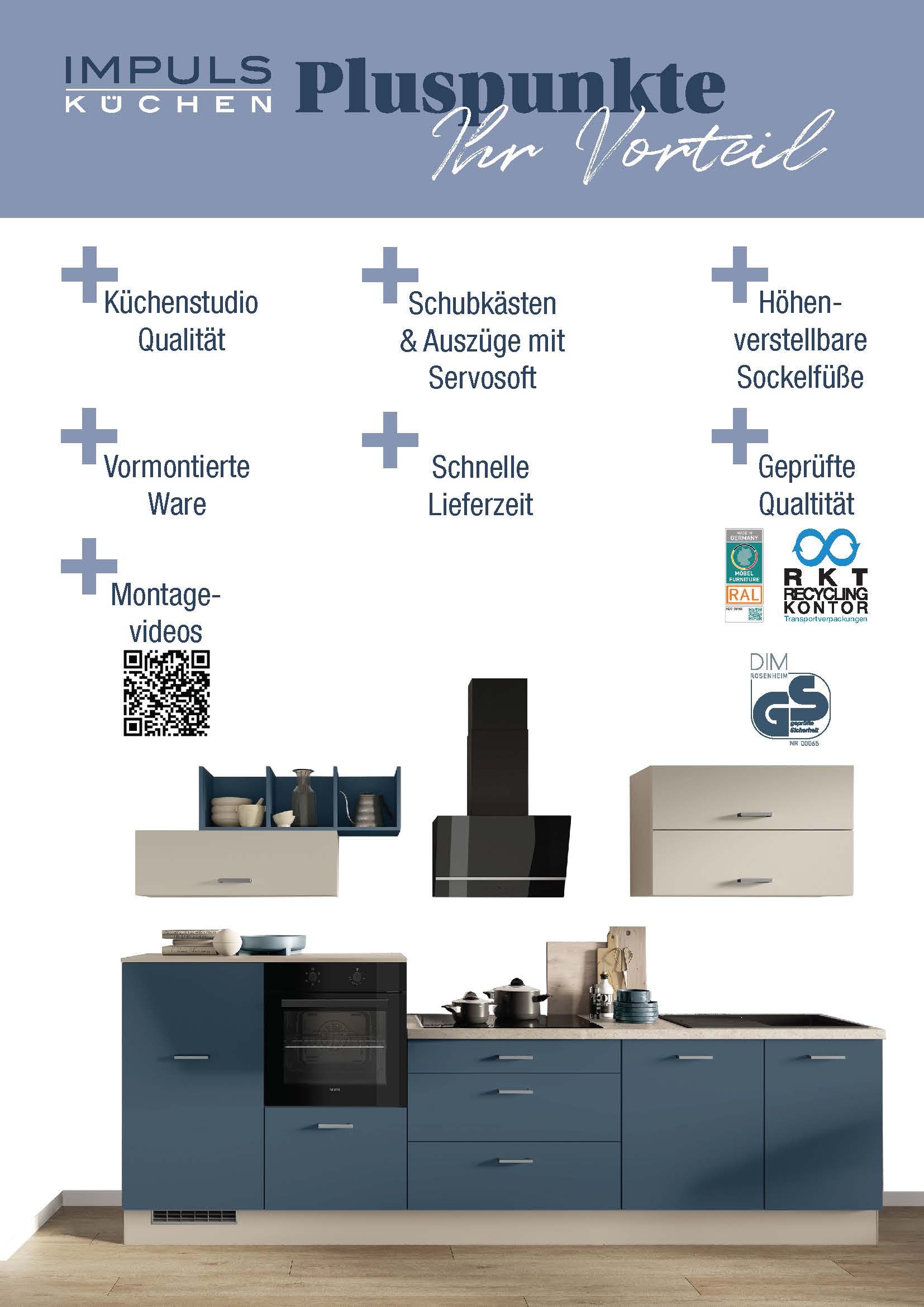 IMPULS KÜCHEN Küchenzeile »"Kopenhagen", Ausrichtung wählbar, Schubkästen mit Soft-Close« Set,  vormontiert, wahlweise mit E-Geräten, Breite 300 cm