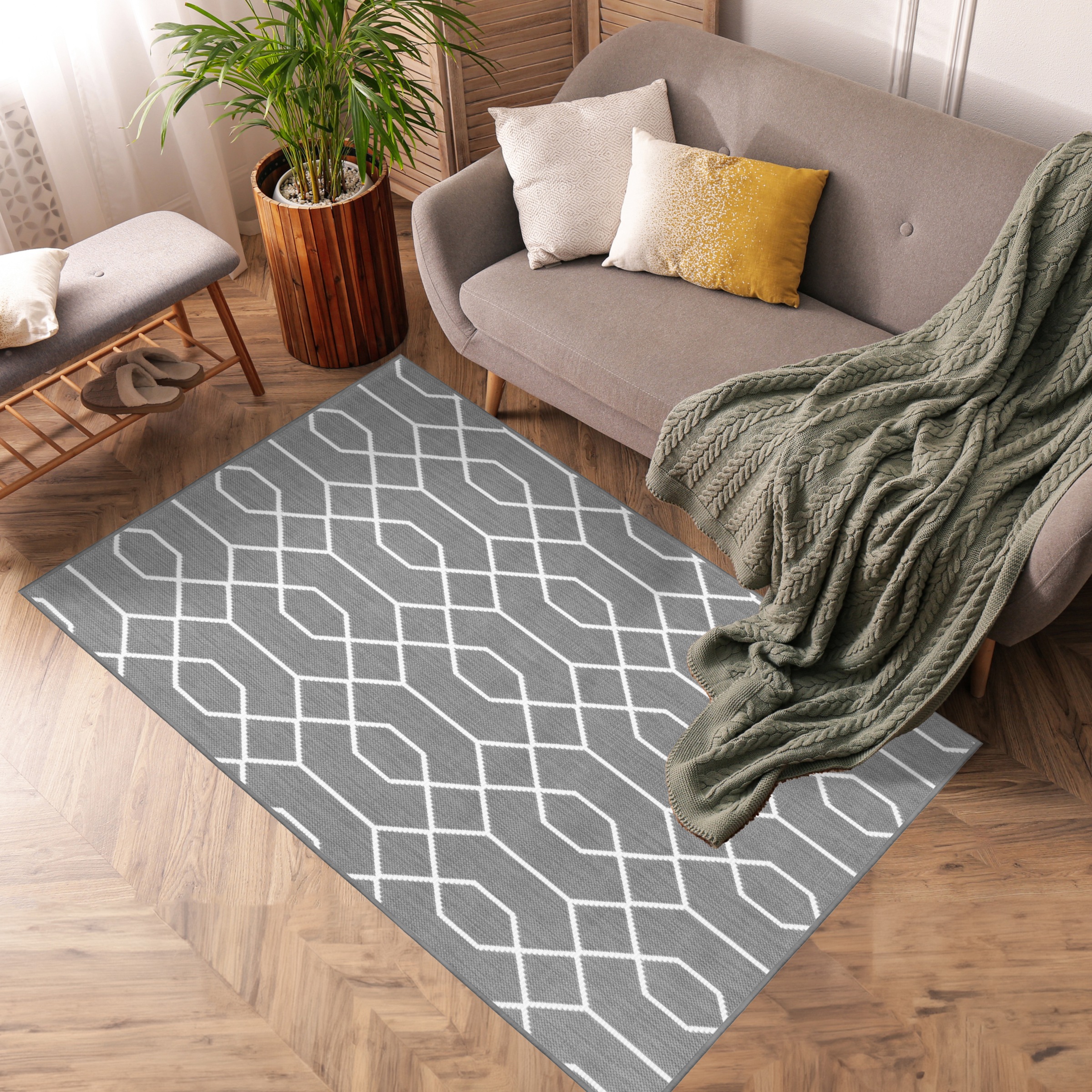 Teppich "Outdoorteppich REVERSO - Geo River", grau (grau,beige), B:200cm H:5mm L:280cm, Polypropylen, PRIMAFLOR-IDEEN IN TEXTIL, Teppiche, Teppich, Wendeteppich, modernes Design, In- und Outdoor geeignet, wasserfest 3