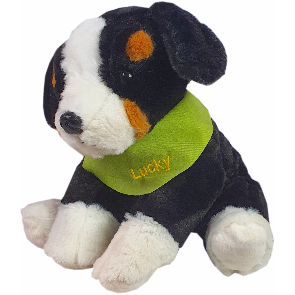 Heunec® Kuscheltier »Berner Sennenhund, 38 cm«, mit grünem Halstuch und individueller Bestickung