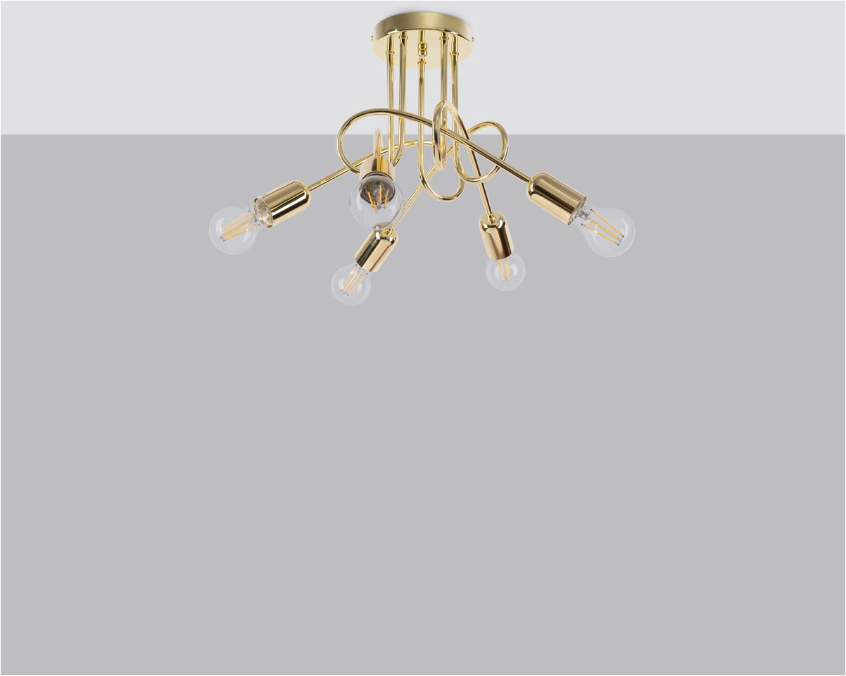 SOLLUX lighting Deckenleuchte »Kronleuchter LOOP 5 glänzend gold«, 5 flammig, Leuchtmittel E27 | ohne Leuchtmittel, Streulicht