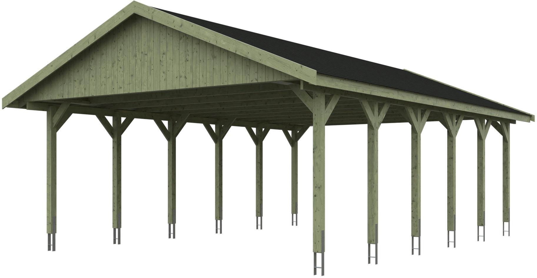 Skanholz Doppelcarport "Wallgau" Massivholz 530 cm Grün mit schwarzen Dachschindeln