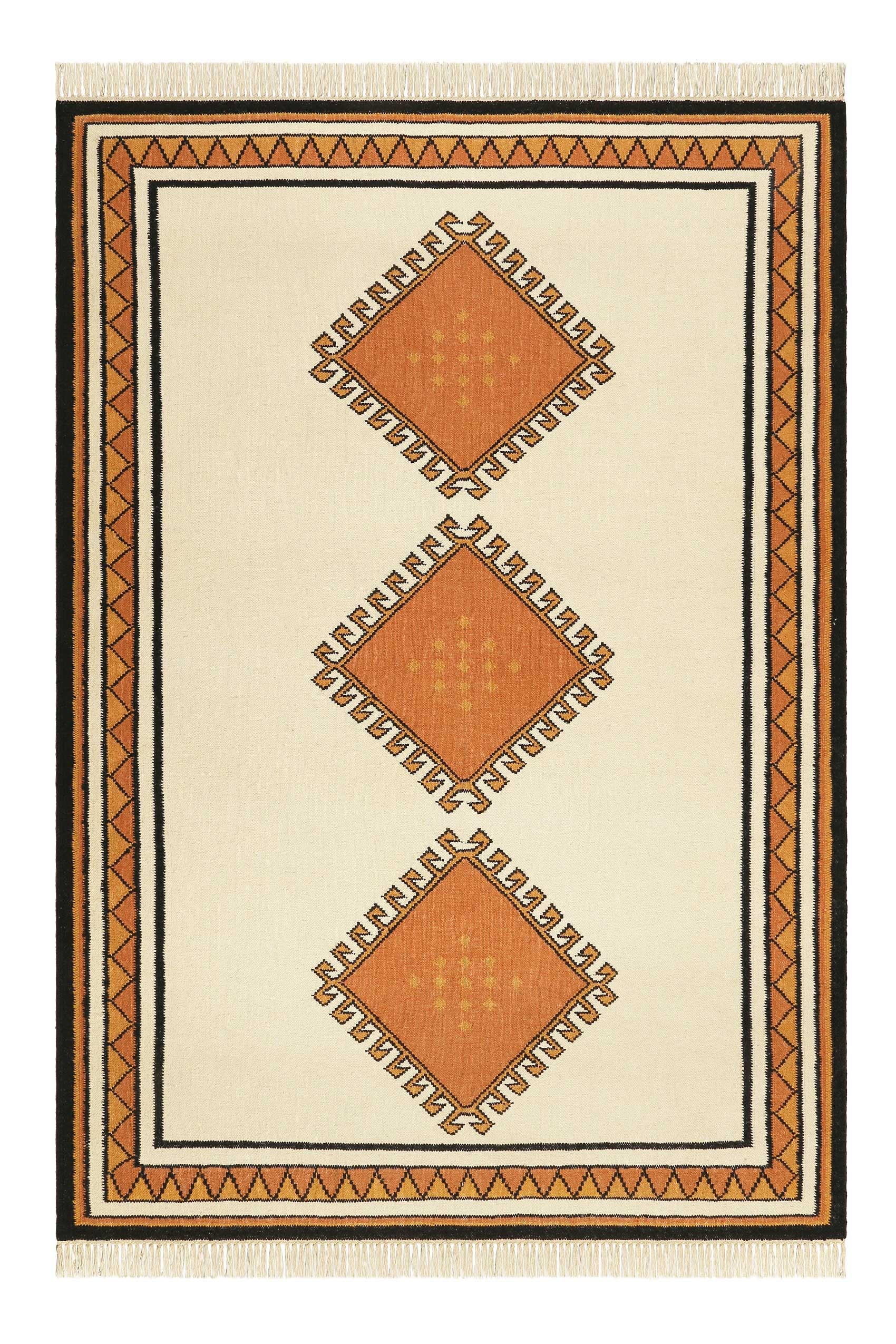 Teppich WECON HOME "Afoud", weiß, B:130cm H:5mm L:190cm, Schurwolle, Teppiche, Teppich, Kurzflorteppich, handgewebt, geometrisch, modern, stilvoll, natürlich