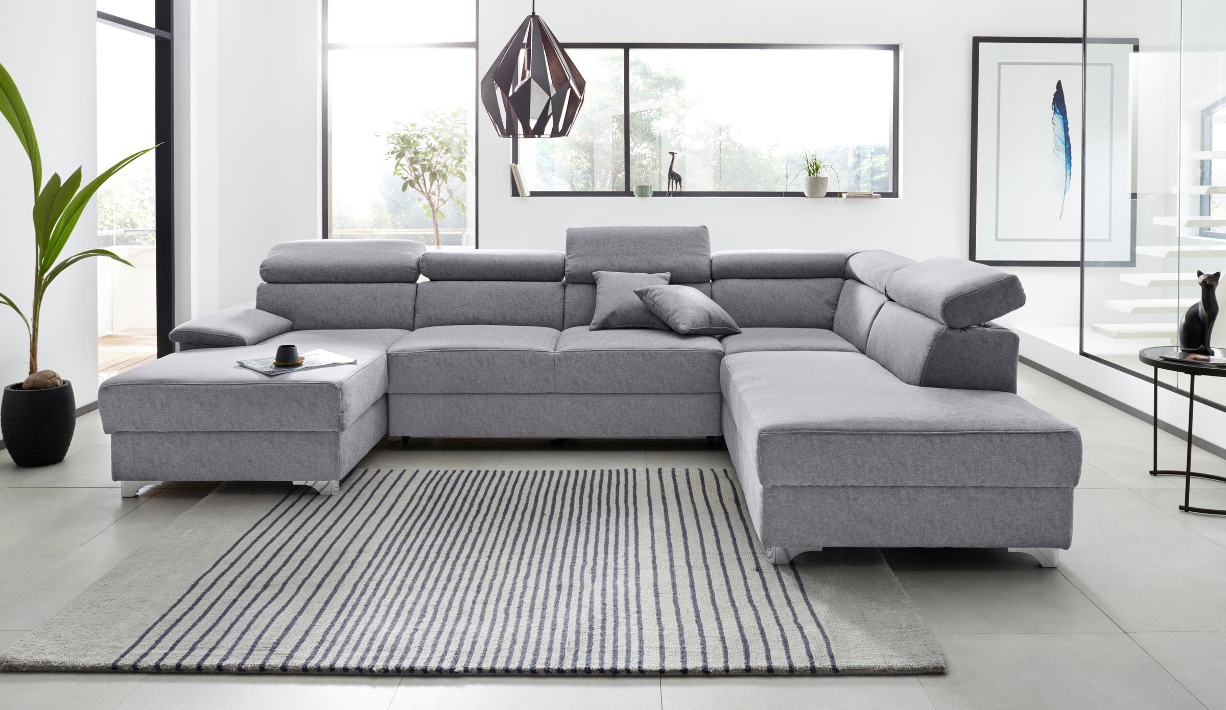 DOMO collection Wohnlandschaft »Mira, inklusive Kopfteilverstellung für mehr Wohlfühlkomfort, U-Form«, wahlweise mit Bettfunktion und Bettkasten, elegant und modern
