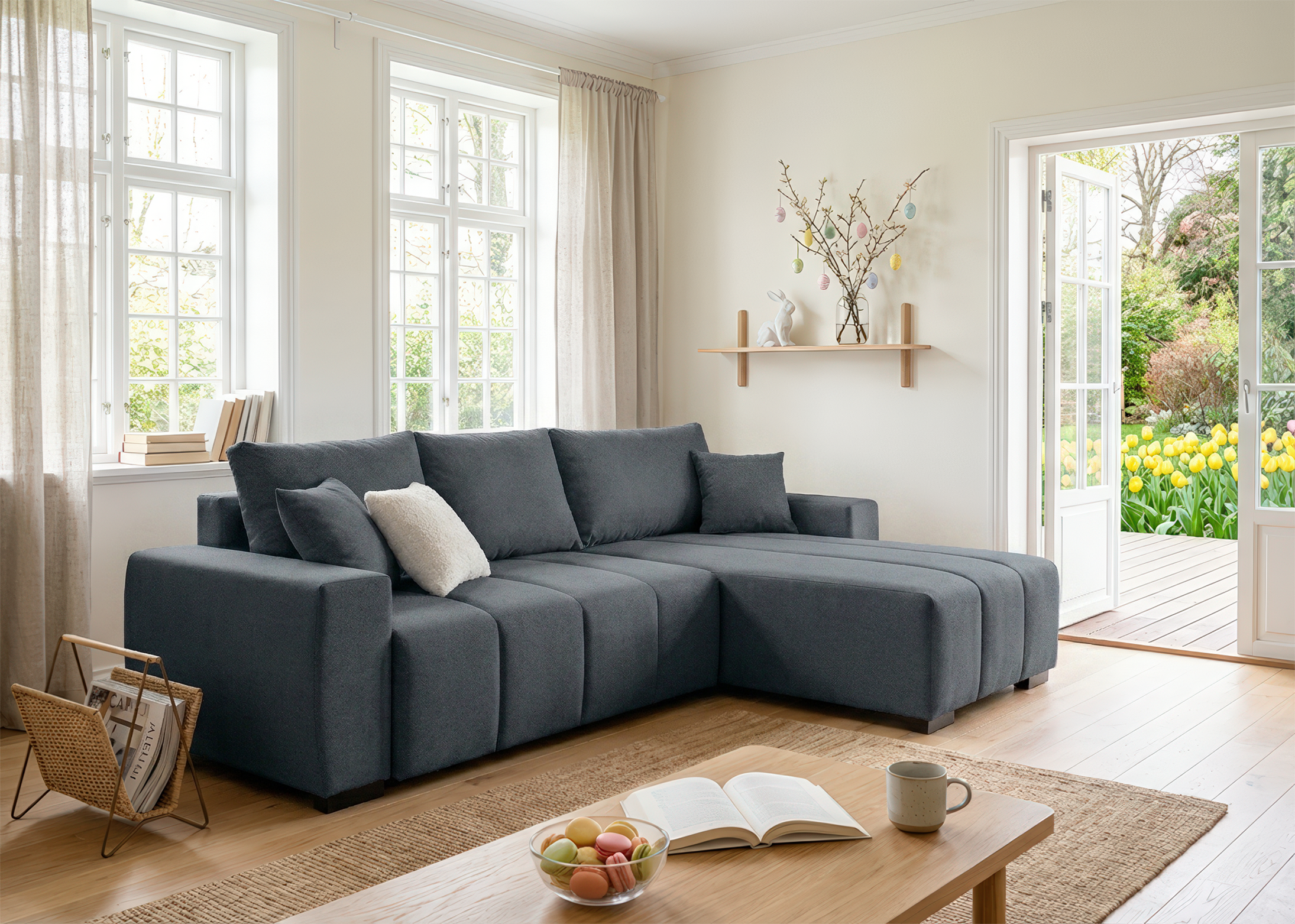 Home affaire Ecksofa "Bello L-Form, B: 256 cm" Bettfunktion, Bettkasten & 2 Zierkissen, Federkern