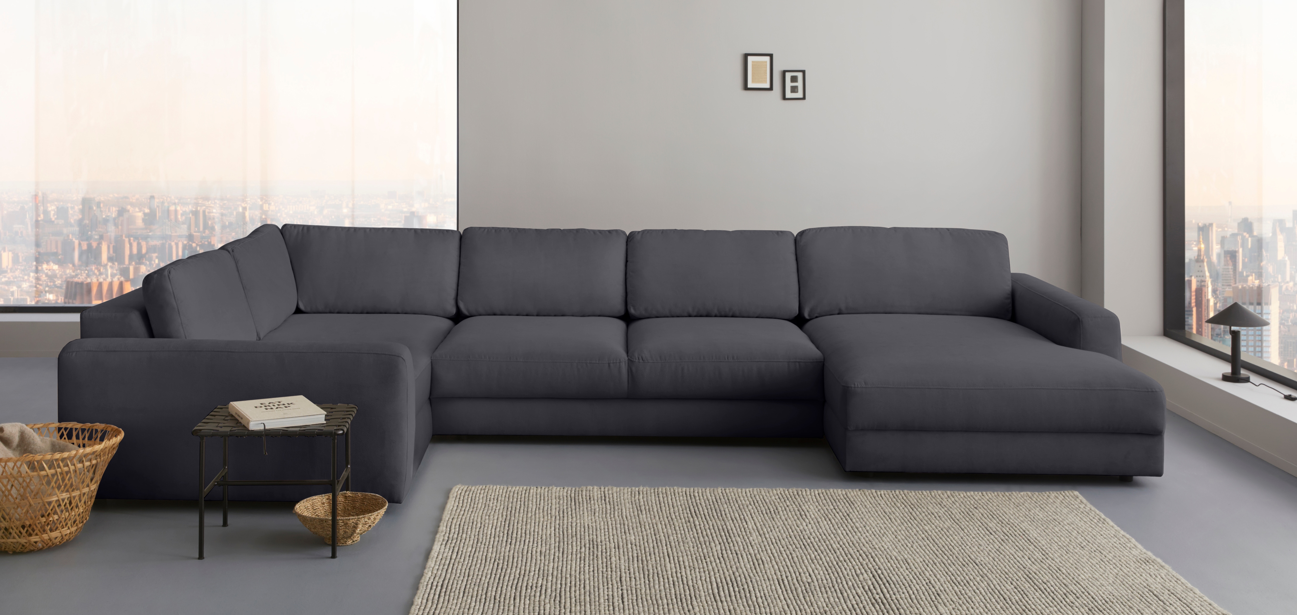 Home affaire Wohnlandschaft "Bloomfield, Mega Polsterprogramm, Breite 405cm, viel Platz, U-Form" mit extra tiefer Sitzfläche, wahlweise mit Sitztiefenverstellung