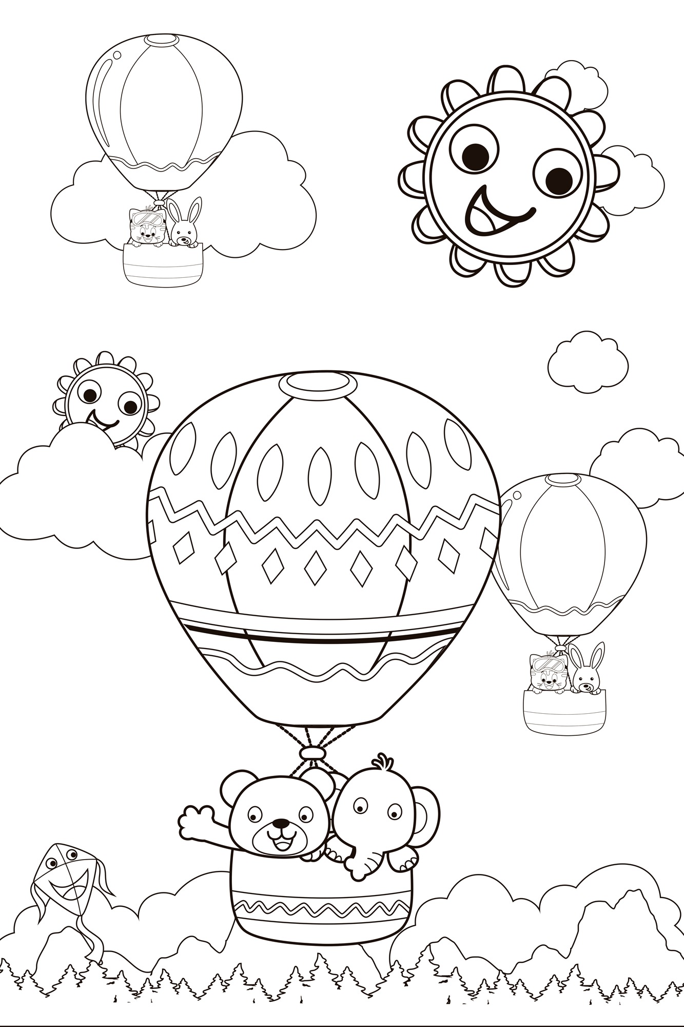 queence Bild "Ballonfahrt mit Bär und Elefant" Ballonfahren  Berge  Bär  Bä günstig online kaufen