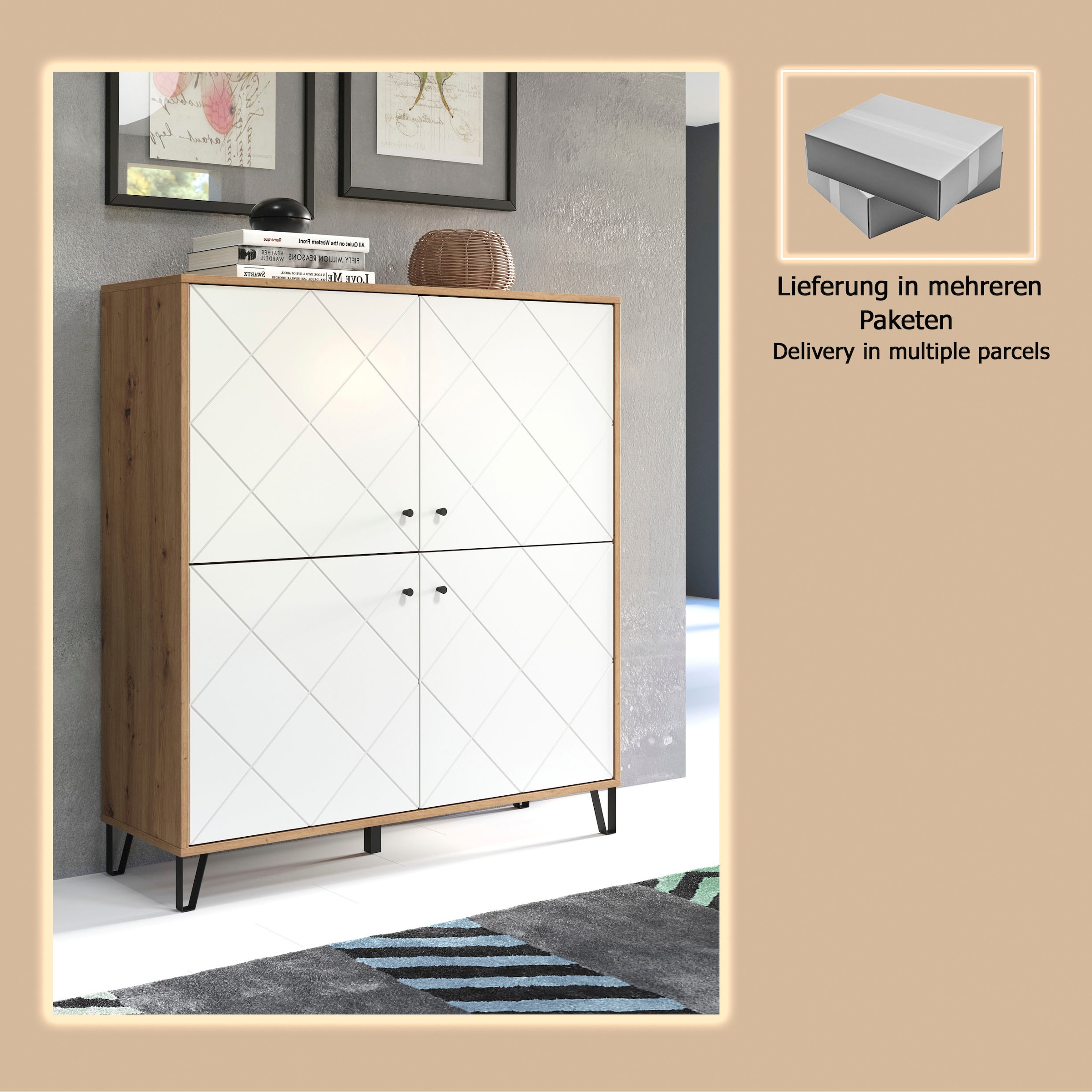 Places of Style Highboard »Tarragona«, Highboard mit 4 Türen & Soft-Close - (B/T/H) 123/40/136 cm