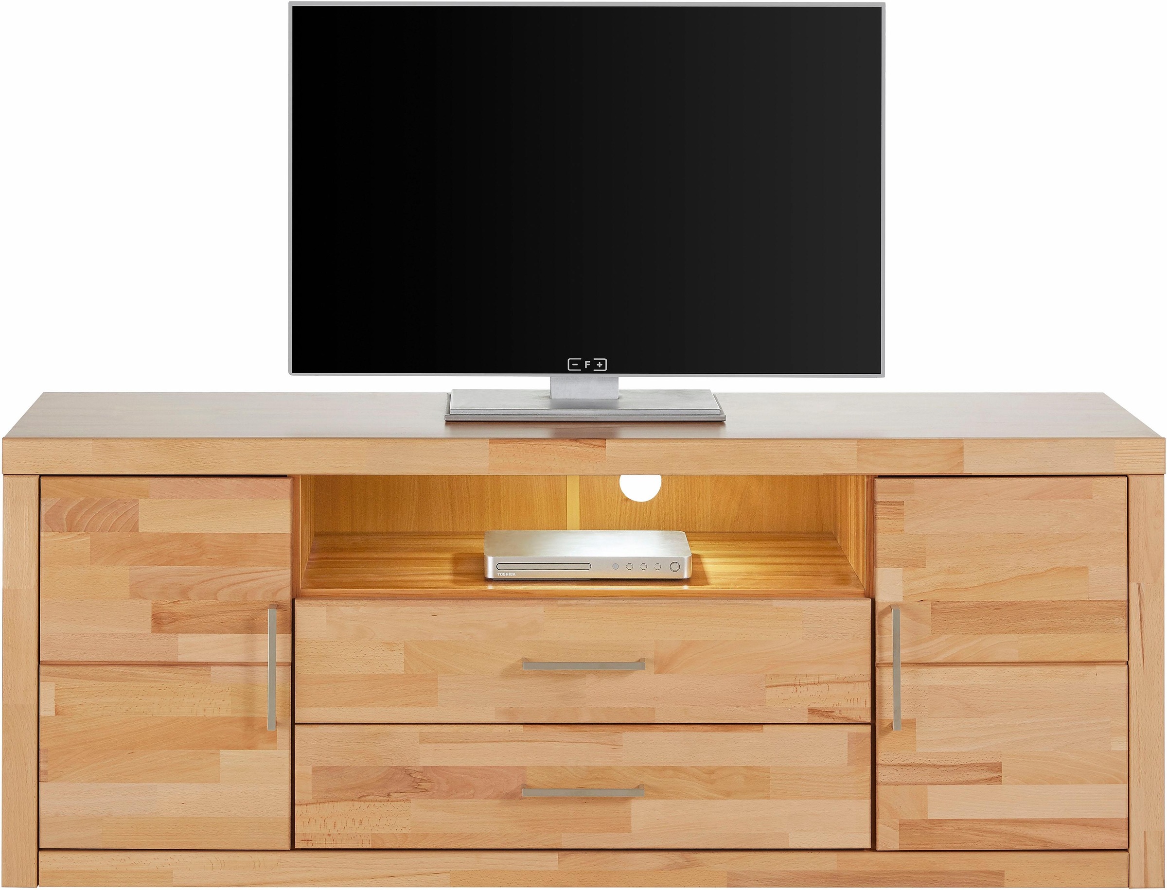 Home affaire Lowboard "Logo,160cm breit,42 cm tief, Fronten Massivholz, Kab günstig online kaufen