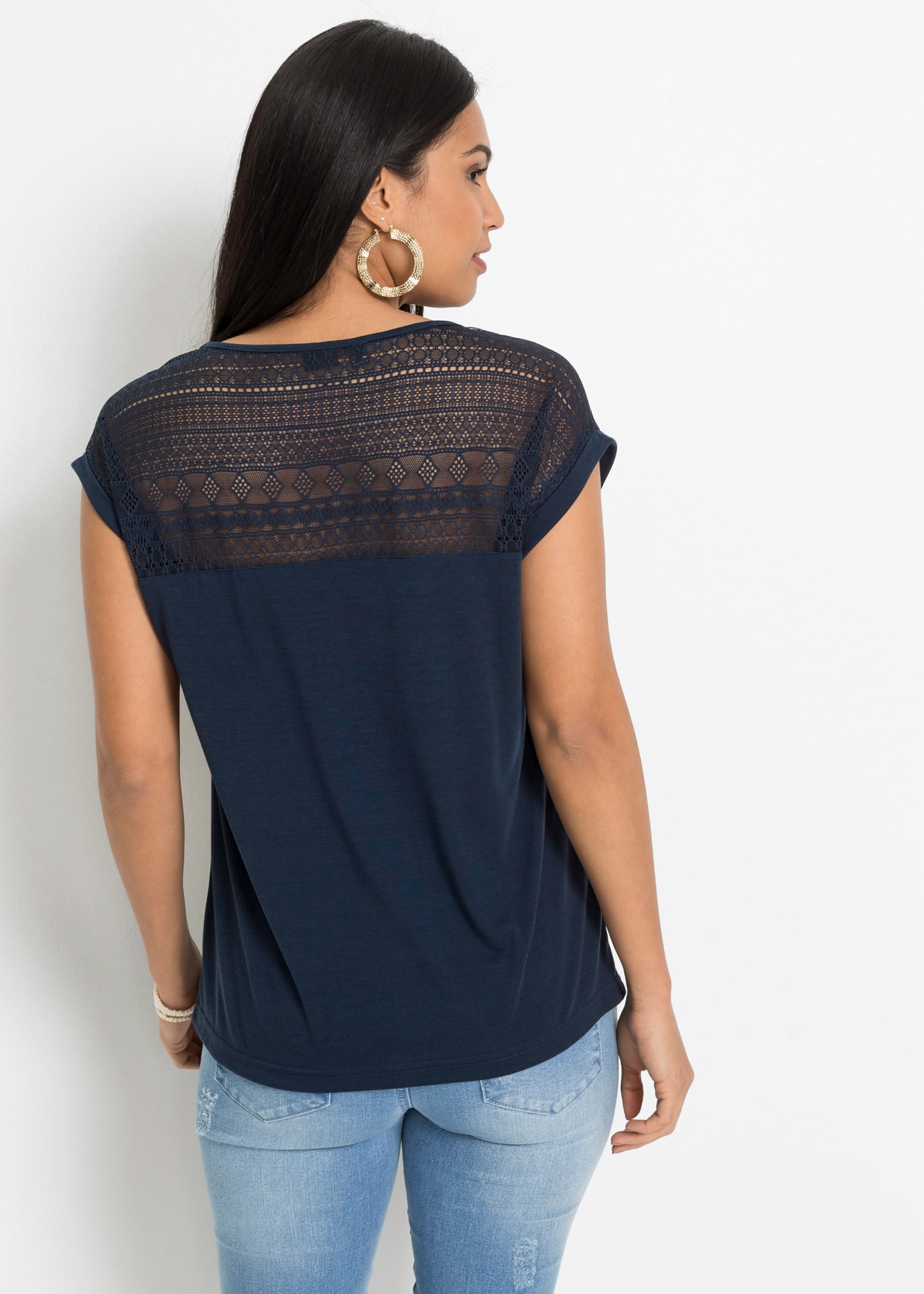 bonprix T-Shirt »Shirt aus Viskose-Mix« lockere Passform, Kurzarm, aus Viskose-Mix, mit hochwertiger Spitze