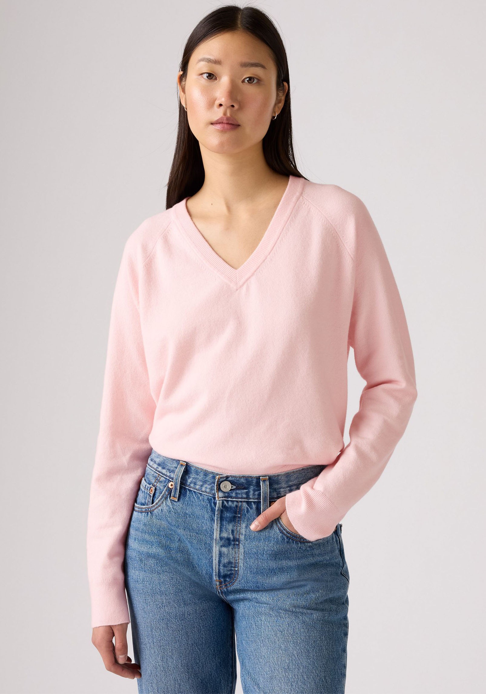 Levis V-Ausschnitt-Pullover "SUPER SOFT VNECK PULLOVER" im Bund beidseitig günstig online kaufen
