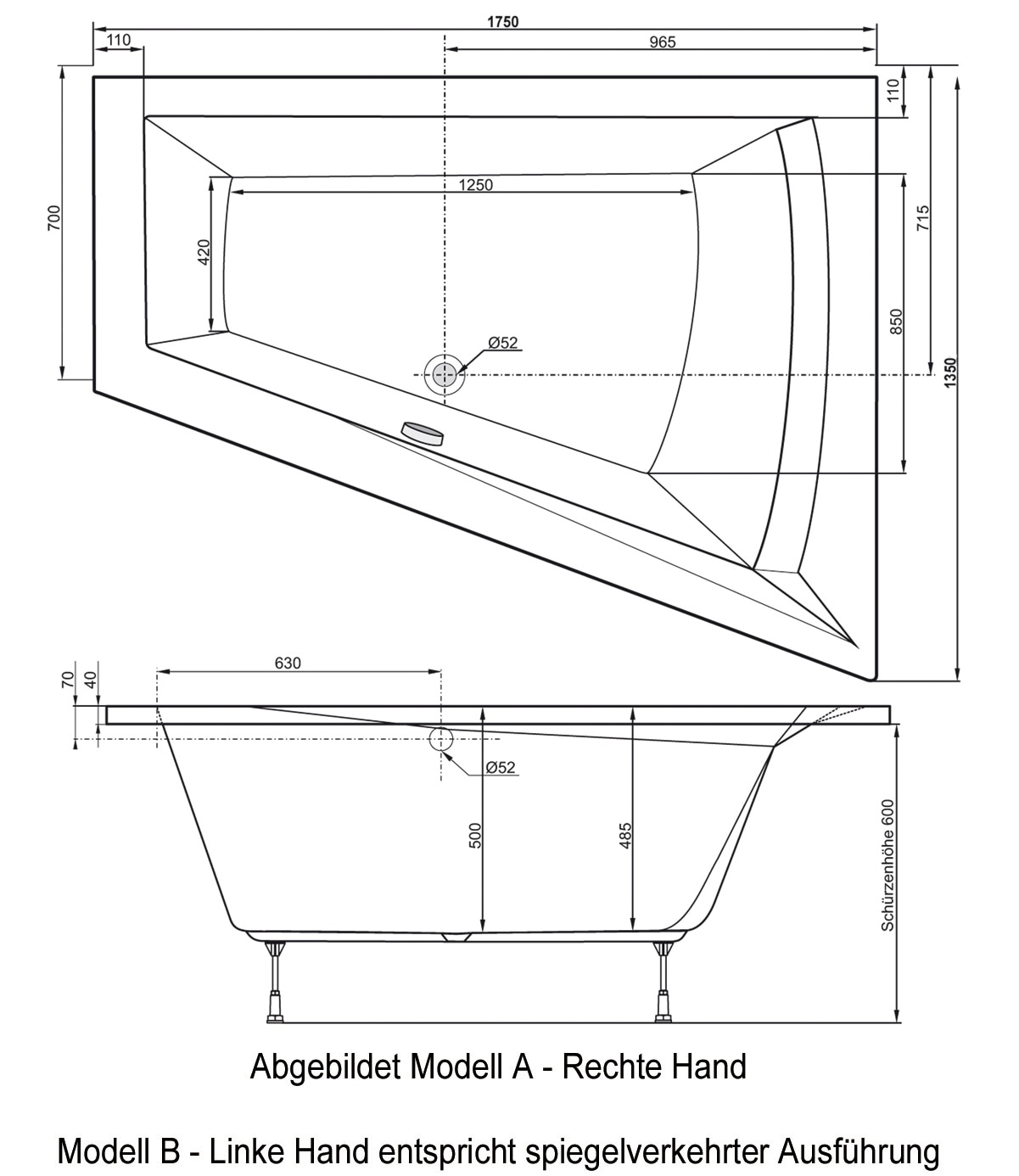 OTTOFOND Whirlpool-Badewanne »Galia II Mod. A«, (Set), 175x135 cm