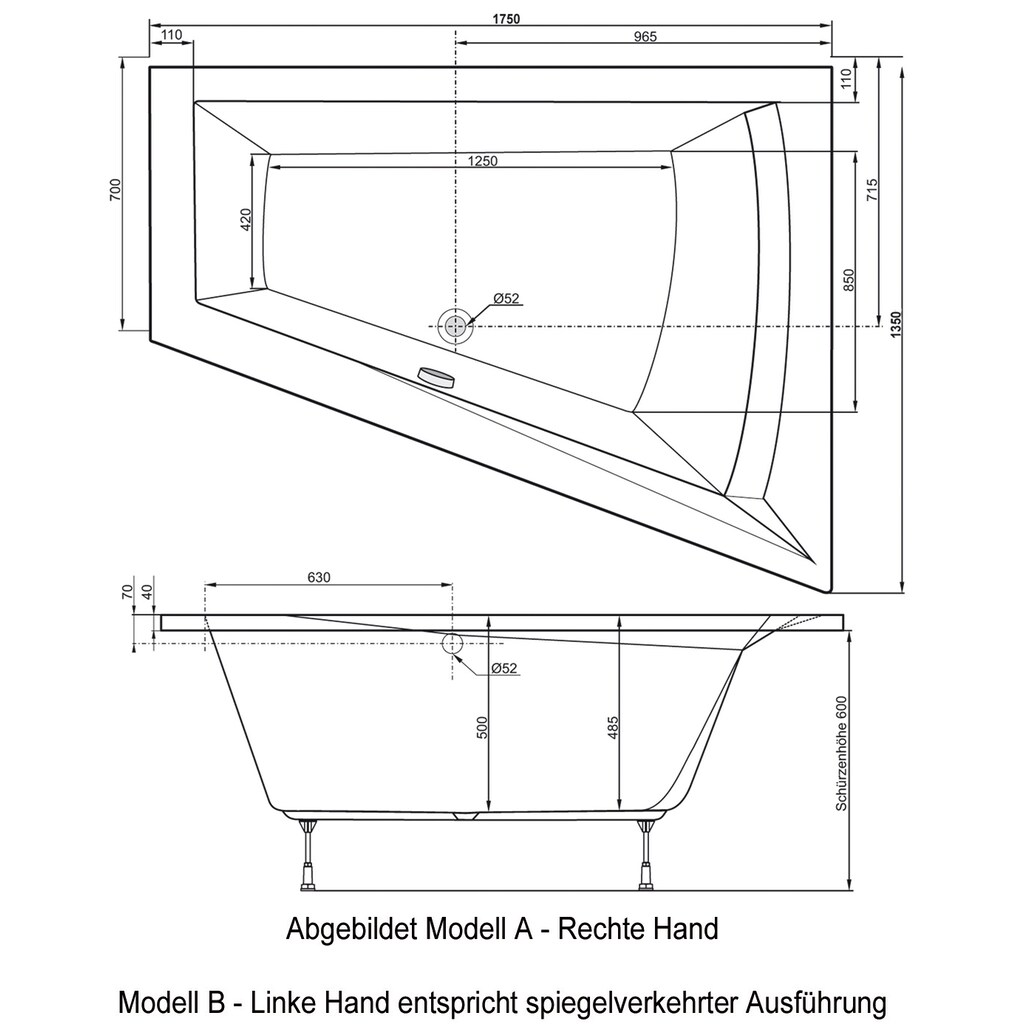 OTTOFOND Whirlpool-Badewanne »Galia II Mod. A«, (Set)