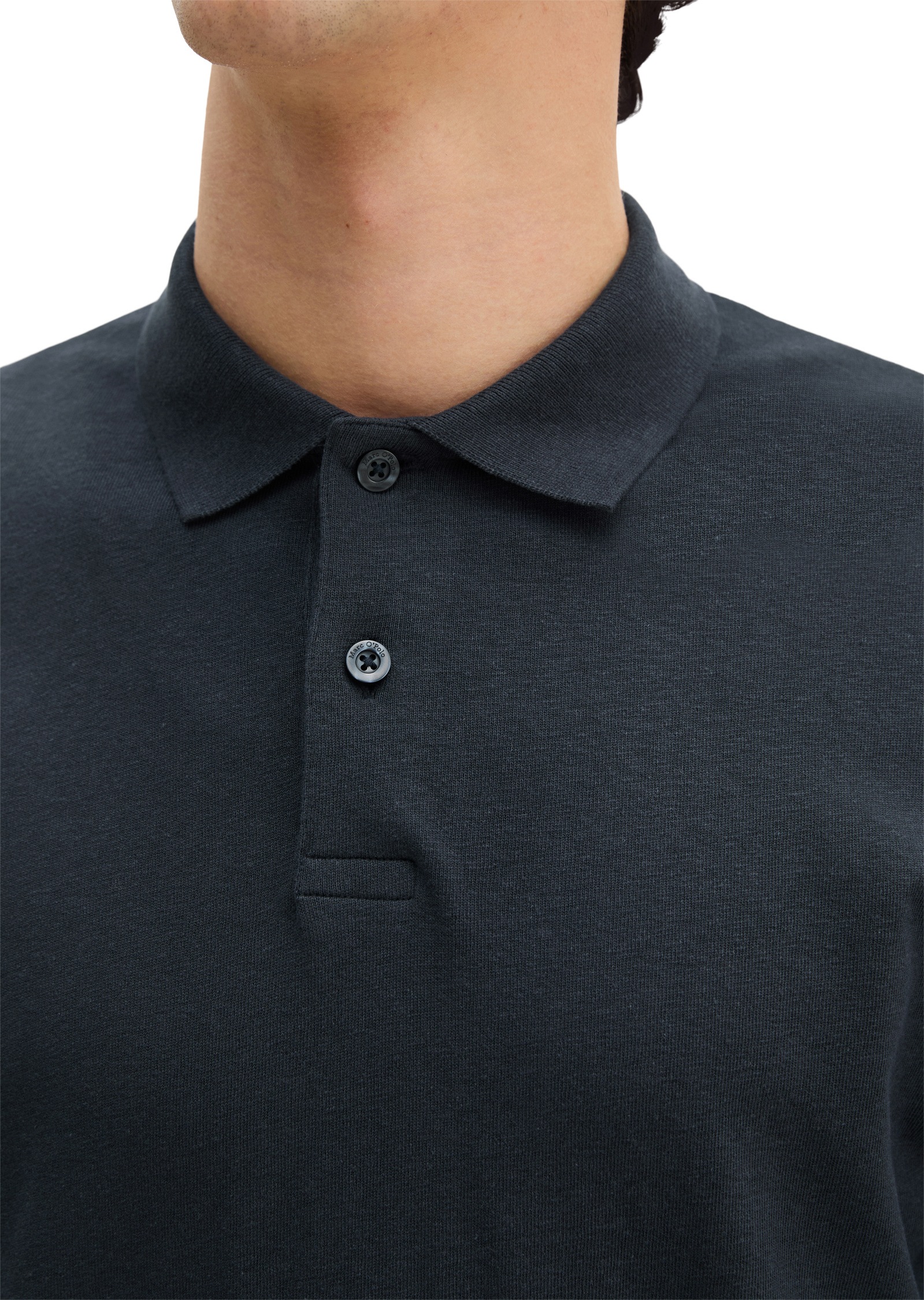 Langarm-Poloshirt MARC O'POLO "aus Baumwoll-Leinen-Mix", Herren, Gr. 3XL, schwarz navy, Obermaterial: 80% Baumwolle, 20% Leinen, unifarben, regular fit, Shirts 3