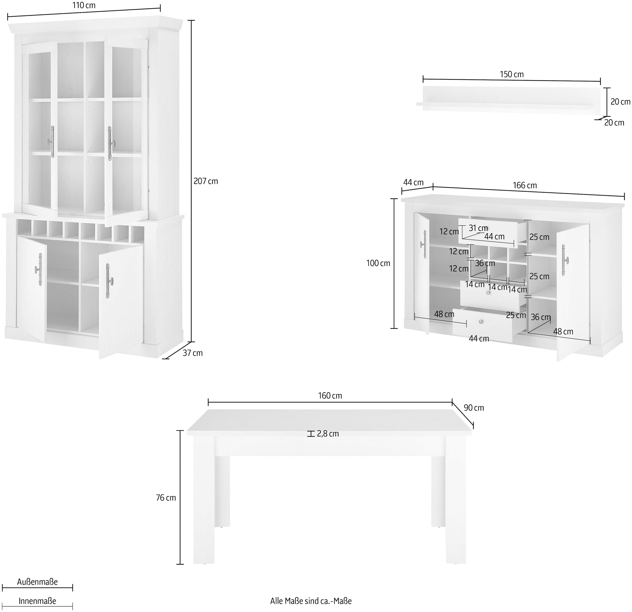 Wohnwand St.), romantischen kaufen »RAVENNA«, Landhausstil, Griffe Metall, im Softclose-Funktion affaire Home aus | BAUR (4