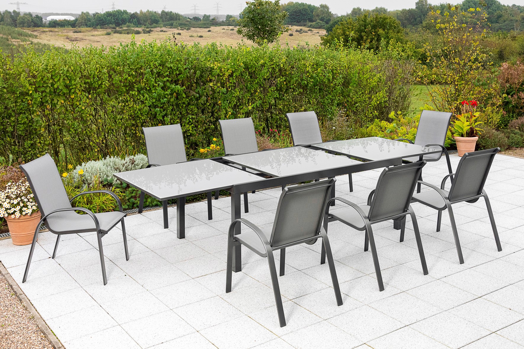 MERXX Garten-Essgruppe "Amalfi", (Set, 9 tlg.), 8 Stapelsessel, Ausziehtisc günstig online kaufen