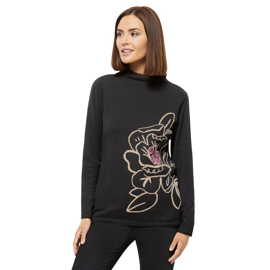 Damenmode Pullover Casual Looks Strickpullover »Pullover« schwarz-sand-bedruckt