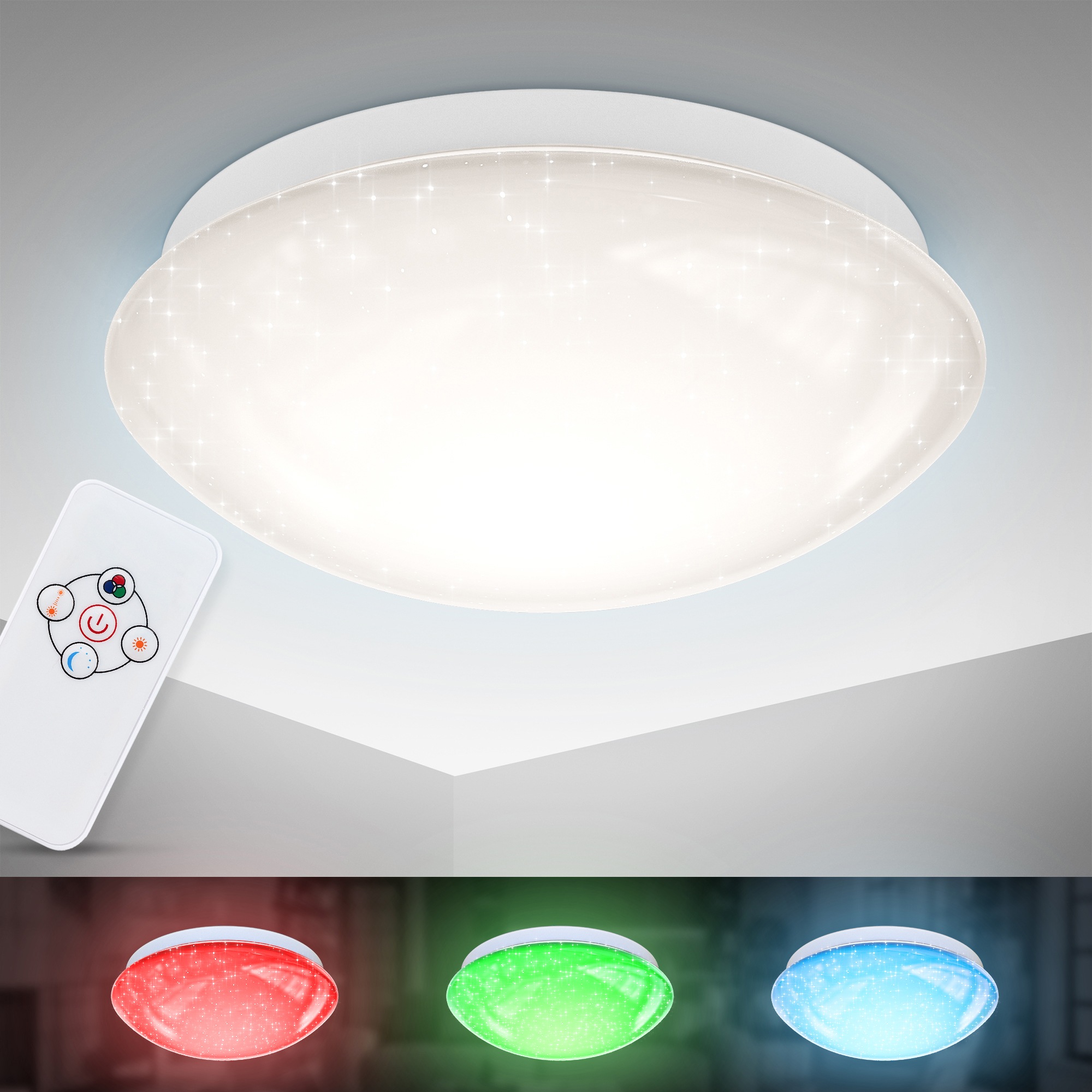 Deckenlampe, B.K.Licht inkl. BAUR Deckenleuchte, LED 1 4-stufig Farbwechsel, | 10W RGBW, mit dimmbar, flammig-flammig, LED