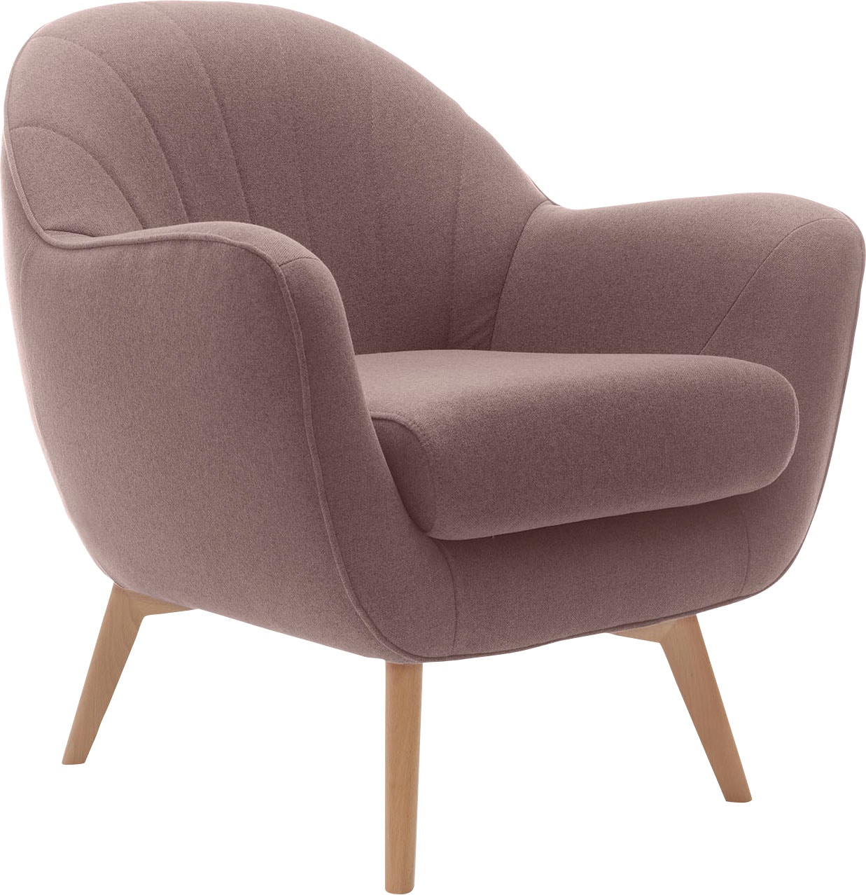 TRENDMANUFAKTUR Sessel »Fuelta, Loungesessel, organische Formensprache, bequem, Solitärsessel« mit auffälligem Nahtbild und schönen Füßen aus Holz