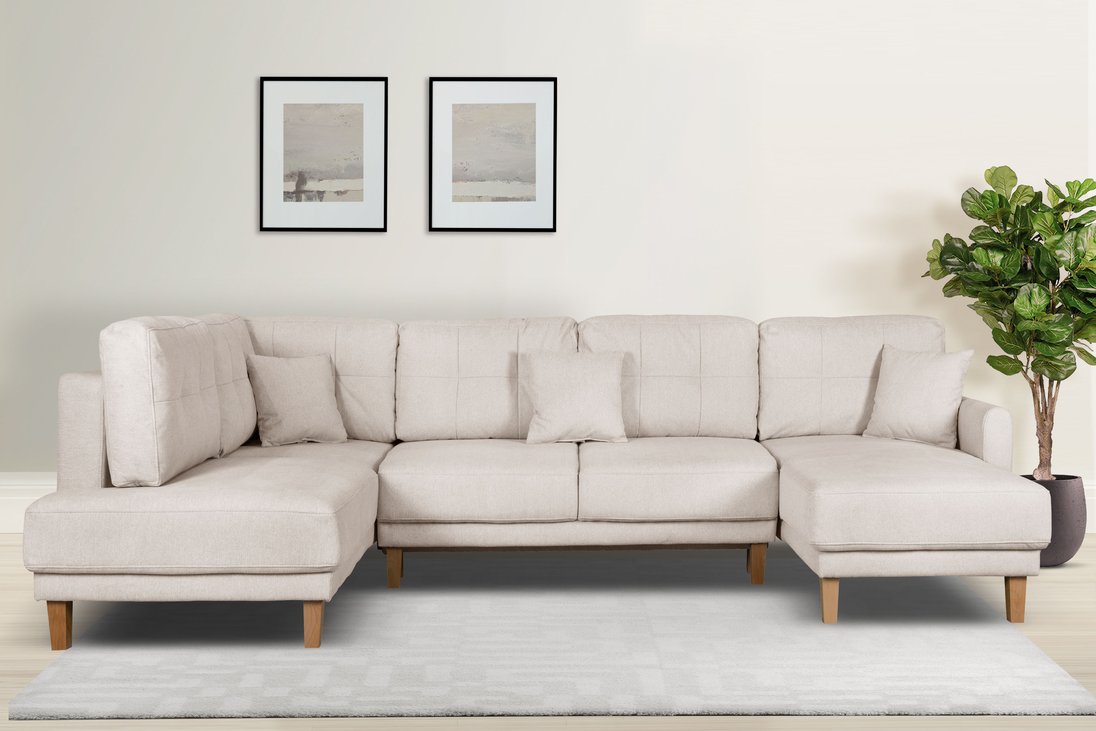 OTTO home Wohnlandschaft "TRIPLO U-Form wahlweise mit Schlaffunktion, B/T/H: 310/192/90 cm" Schlafsofa, auch mit Bettkasten, Steppung im Rückenkissen