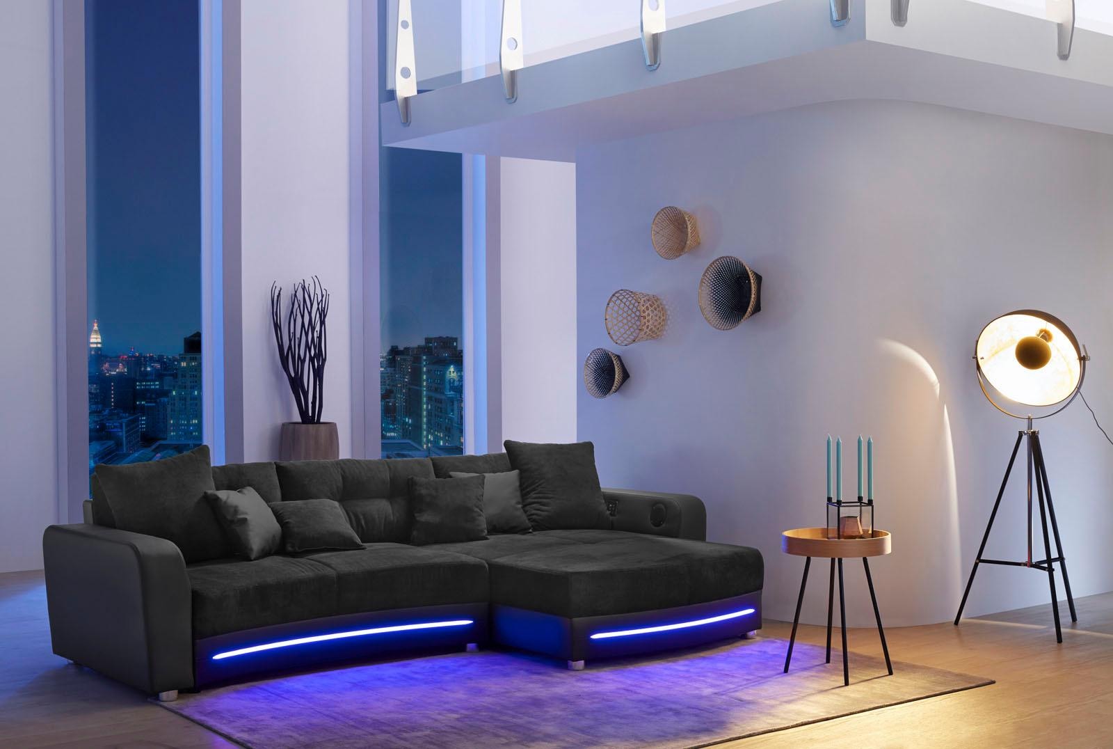 Ecksofa Laredo, inklusive RGB-LED-Beleuchtung und Bluetooth-Soundsystem