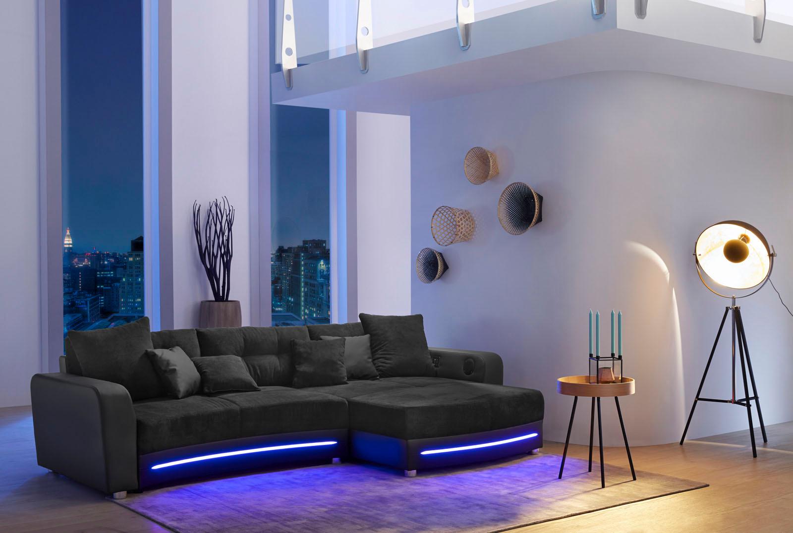 Jockenhöfer Gruppe Ecksofa "Laredo L-Form, B: 322 cm, Heimkino für die ganze Familie" mit RGB-LED-Beleuchtung, Soundsystem & Zierkissen