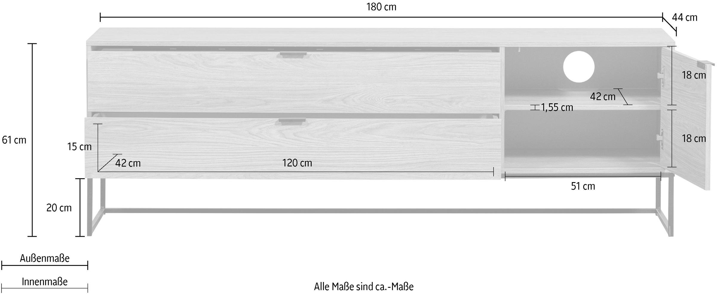 WOOOD Lowboard »WOOOD SILAS TV-MÖBEL« Silas TV-Möbel aus Eichen-Melamin bietet modernes Design und Stil