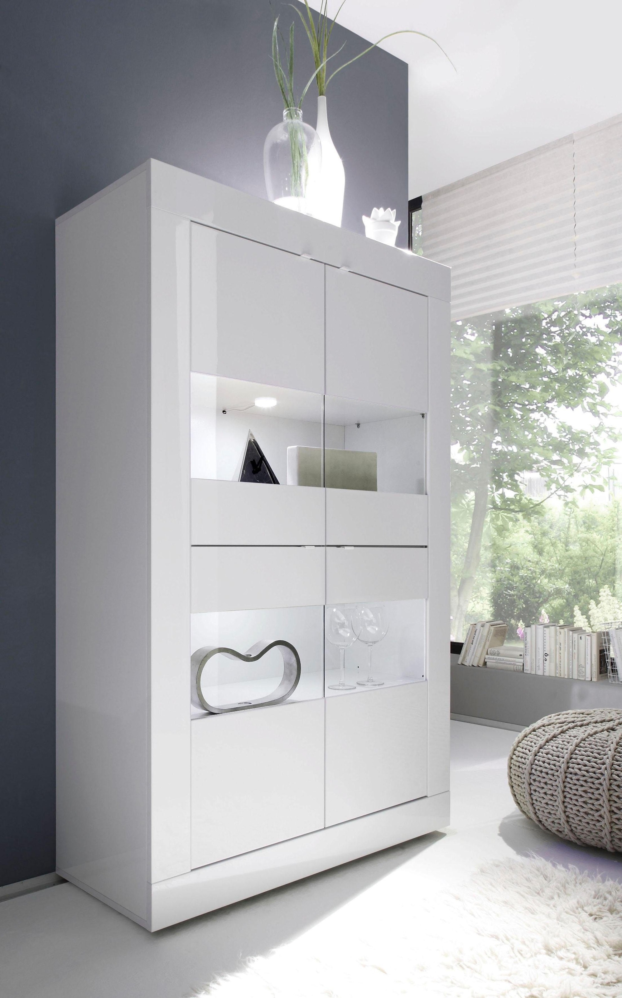 Home affaire Vitrine "Basic Höhe 162 cm, Standvitrine mit 4 Türen - Metallgriffe," Stauraumvitrine in moderner Rahmenoptik, Hochschrank, Anrichte